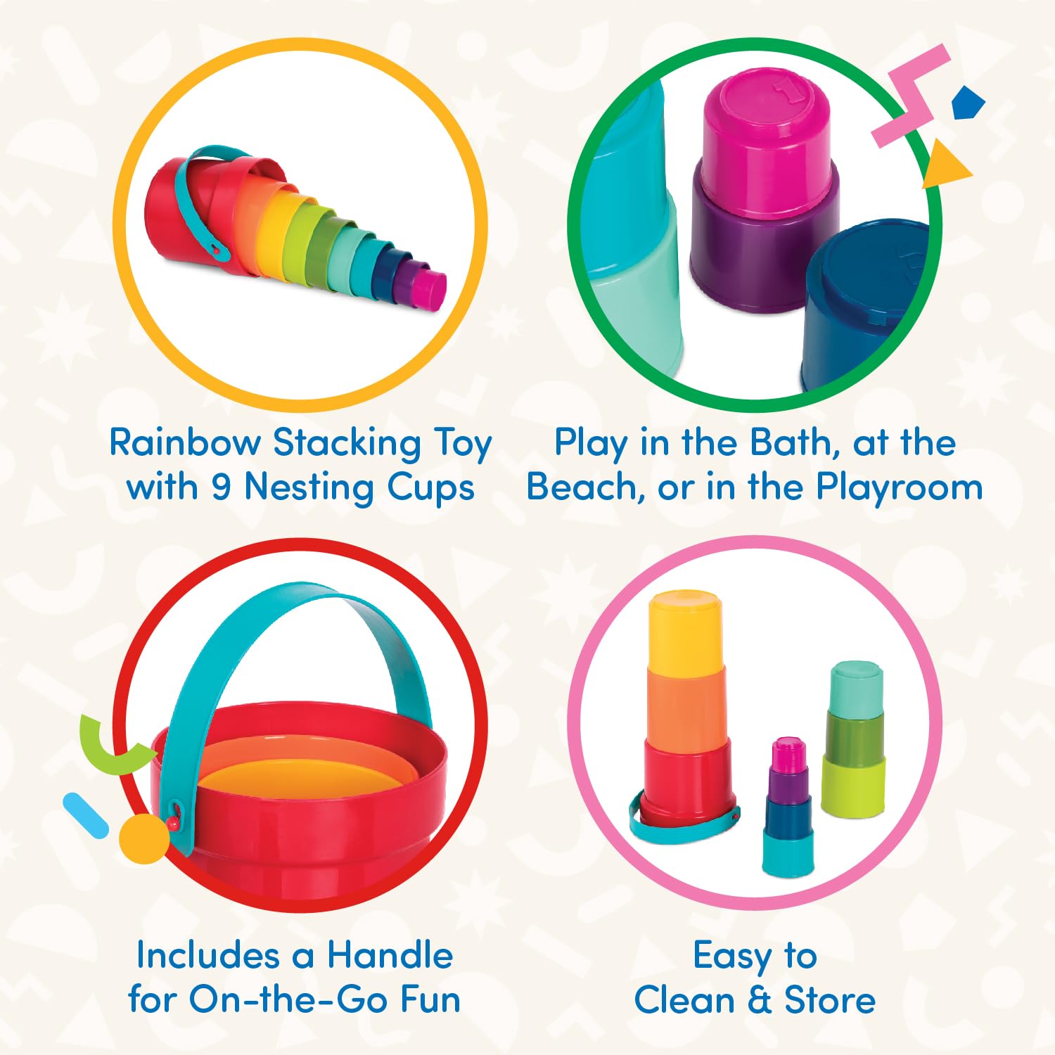 Battat BT4711Z 10 pcs – Plastic Nesting Bucket with Carry Handle – Water & Sand Play 7