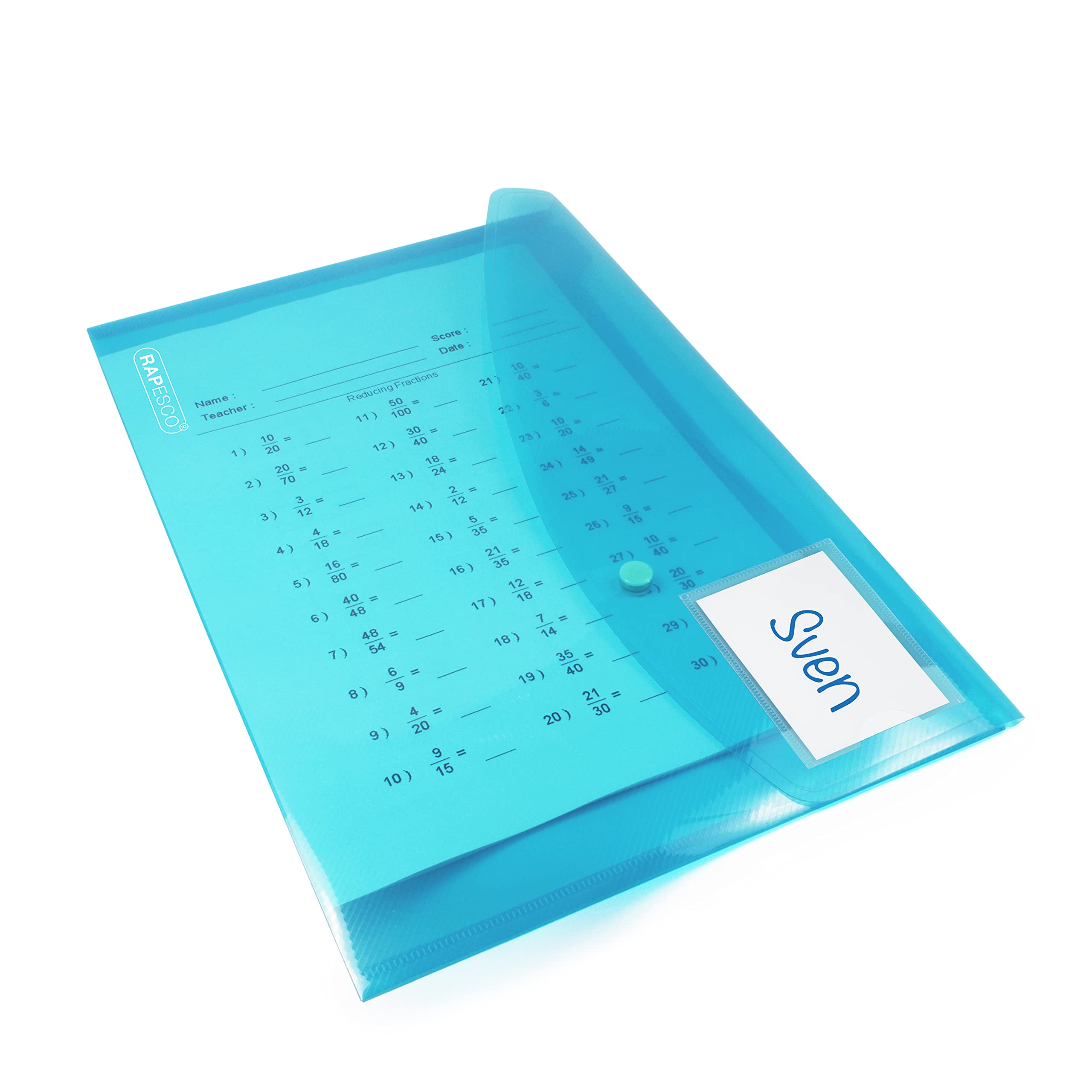 Rapesco 0700 ECO Recycled ID Popper Wallets, A4, Assorted Bright Transparent Colours, Pack of 5 5