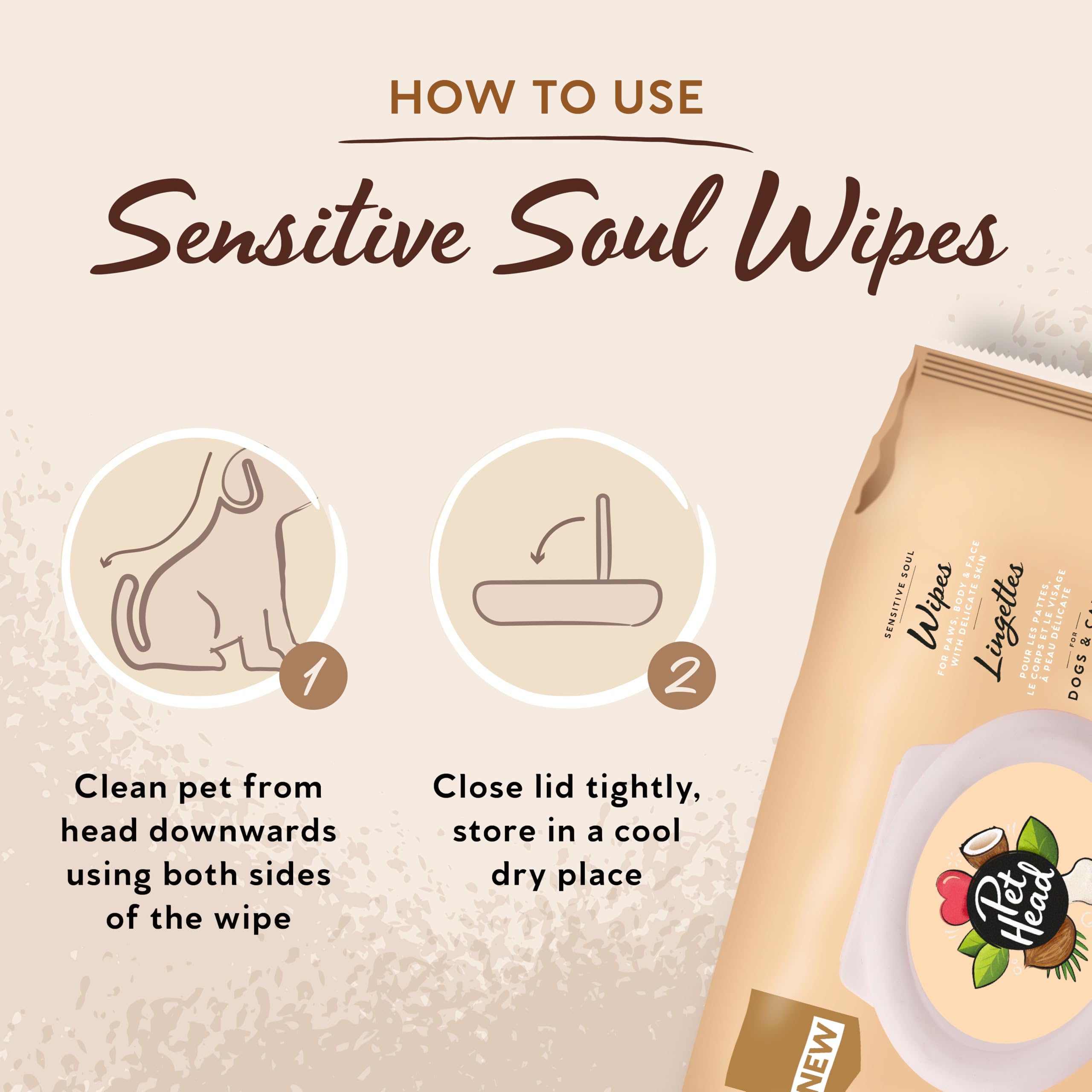 Pet Head Sensitive Soul Dog & Cat Wipes - Coconut Scent, Soothing for Paws/Body/Face | 100-Pack 6