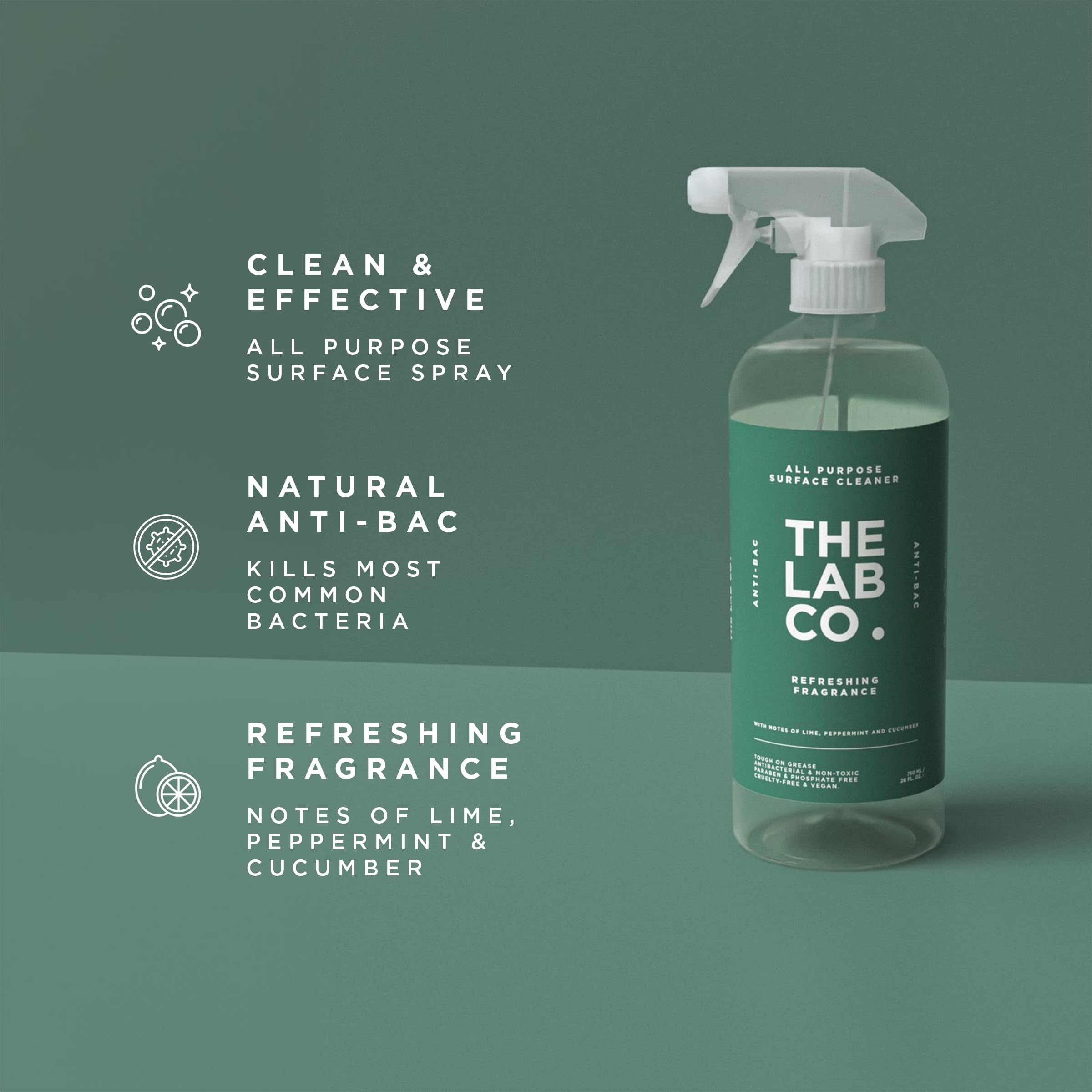 The Lab Co. Antibacterial All Purpose Cleaner - Kills Bacteria | Streak Free | 750ml