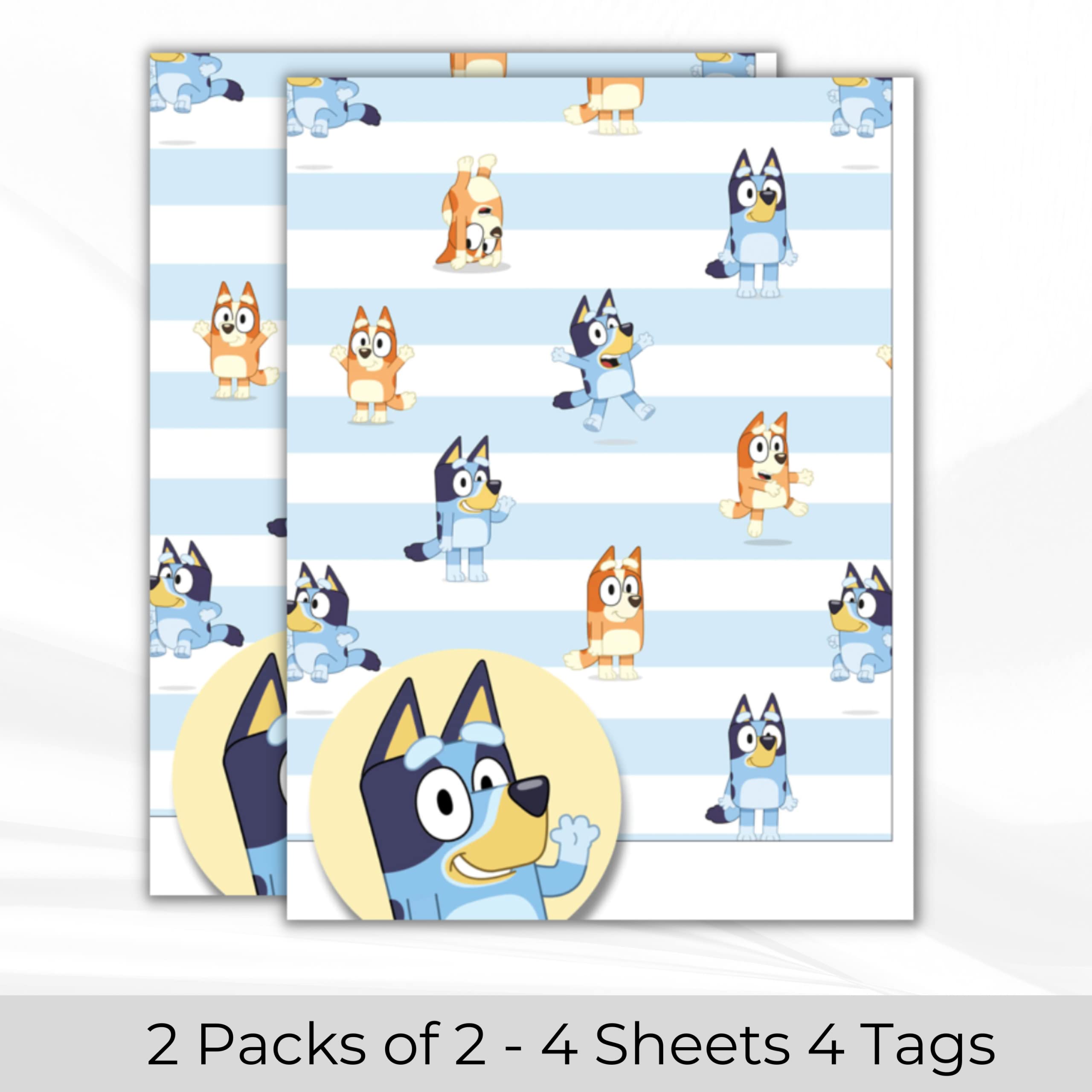 Danilo Promotions Bluey Gift Wrapping Paper 2 Pack (4 Sheets) with Tags | 70cm x 50cm