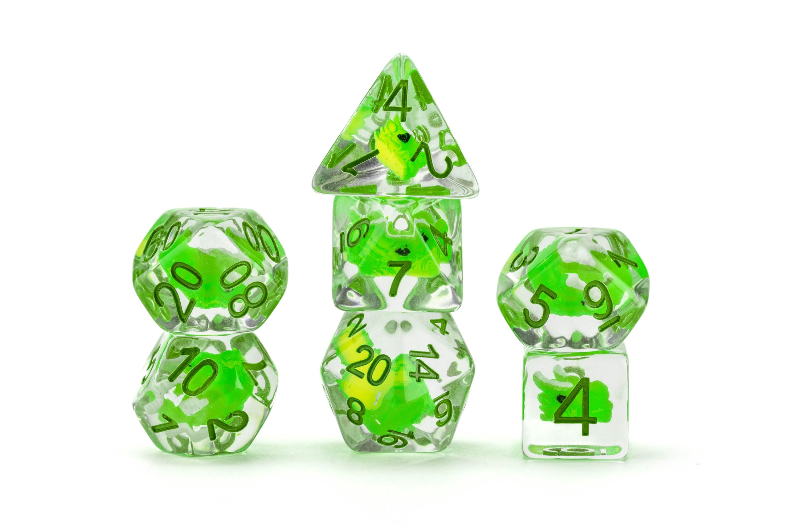 Metallic Dice Games Dragon Storm Inclusion Resin Dice Set - Green Dragon | 7-Piece Set