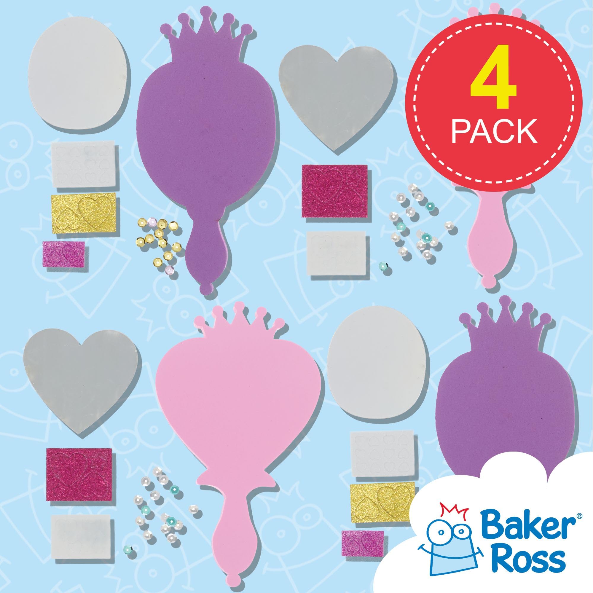 Baker Ross Princess Mirror Craft Kits - Pack of 4 | Foam Crafting | Assorted Designs 2