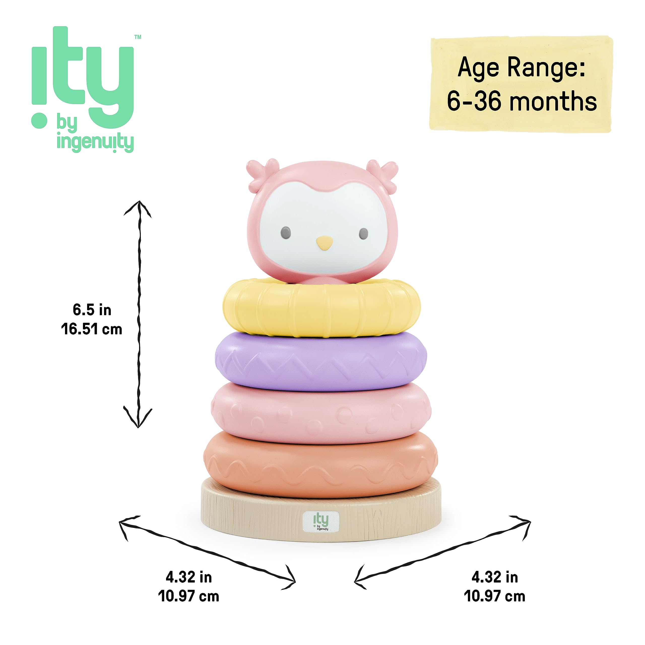 Ingenuity ity Cutie Stacks - Nally the Owl Stacking Toy for Babies 6+ Months 4