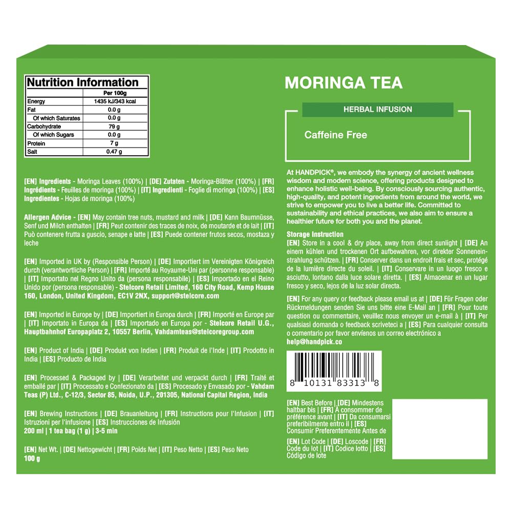 HANDPICK Moringa Tea Bags - 100 Count Caffeine Free Herbal Tea | Non-GMO, Eco-Conscious Teabags 8