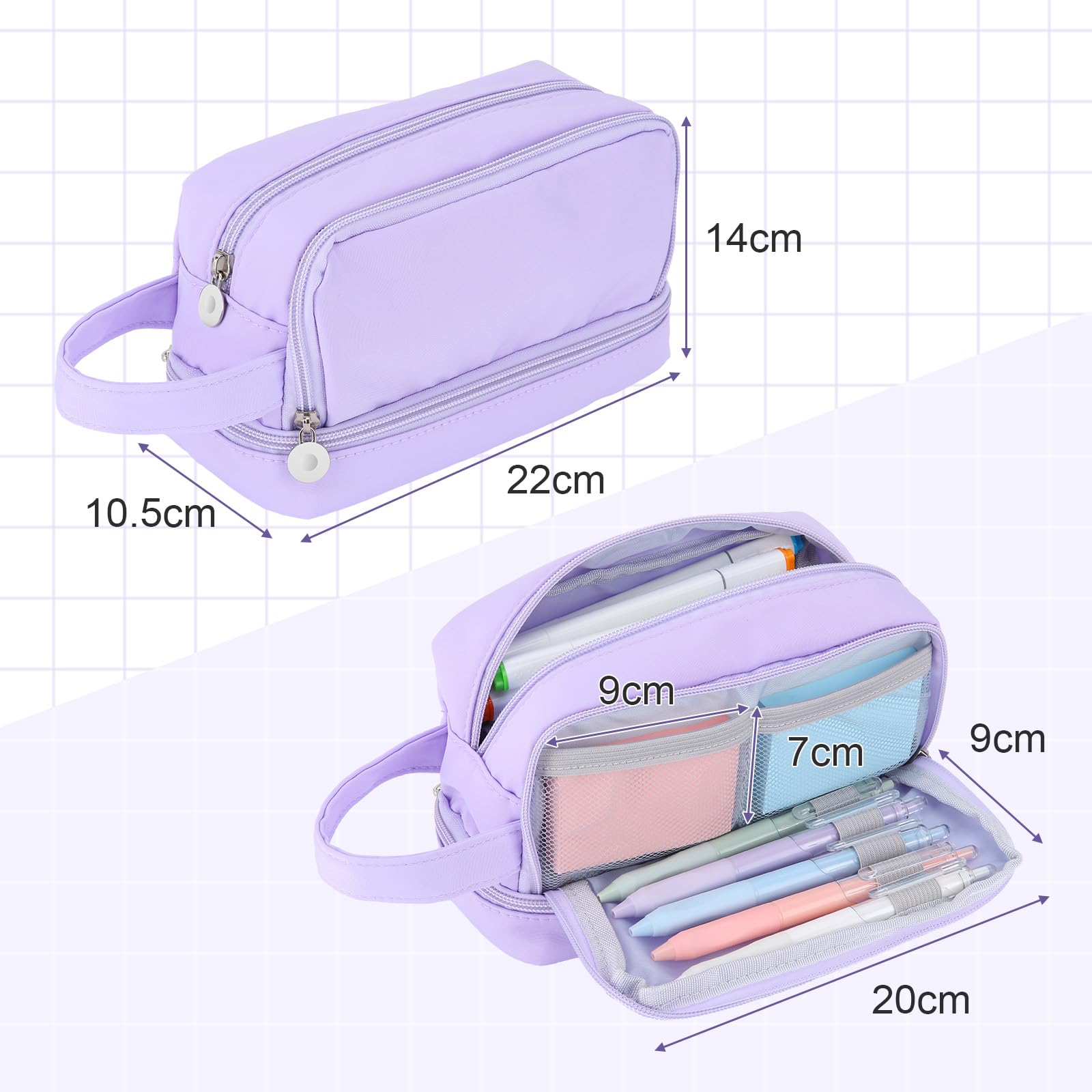 Alyvisun Large Capacity Pencil Case with 3 Compartments | Canvas Material | Purple 7