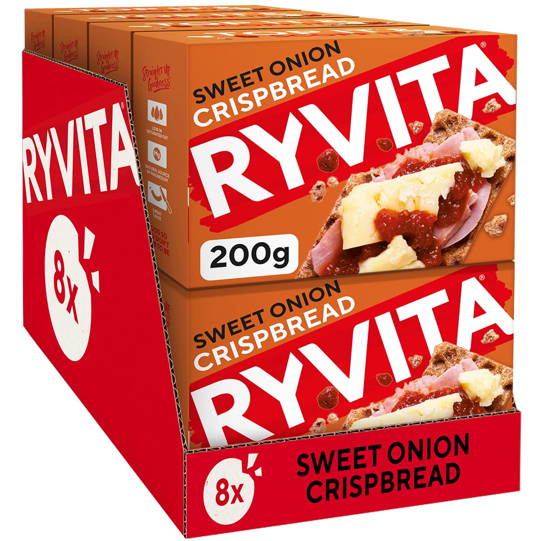 Ryvita Sweet Onion Crispbread - 8 Pack of 200g | High Fibre | Made in the UK