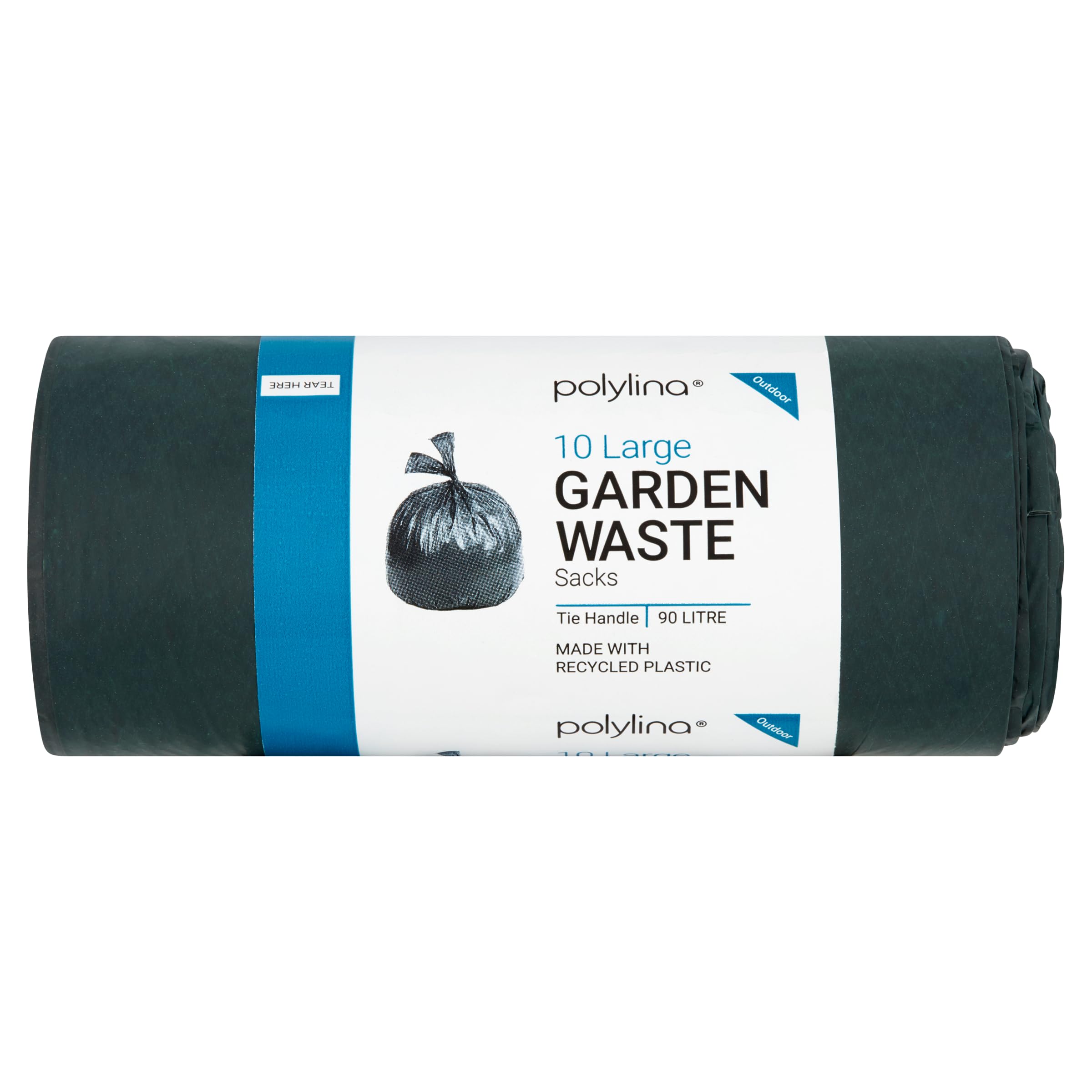Polylina Heavy Duty Garden Waste Bags - 90 Litre Capacity, 10 Count, Tie Handle