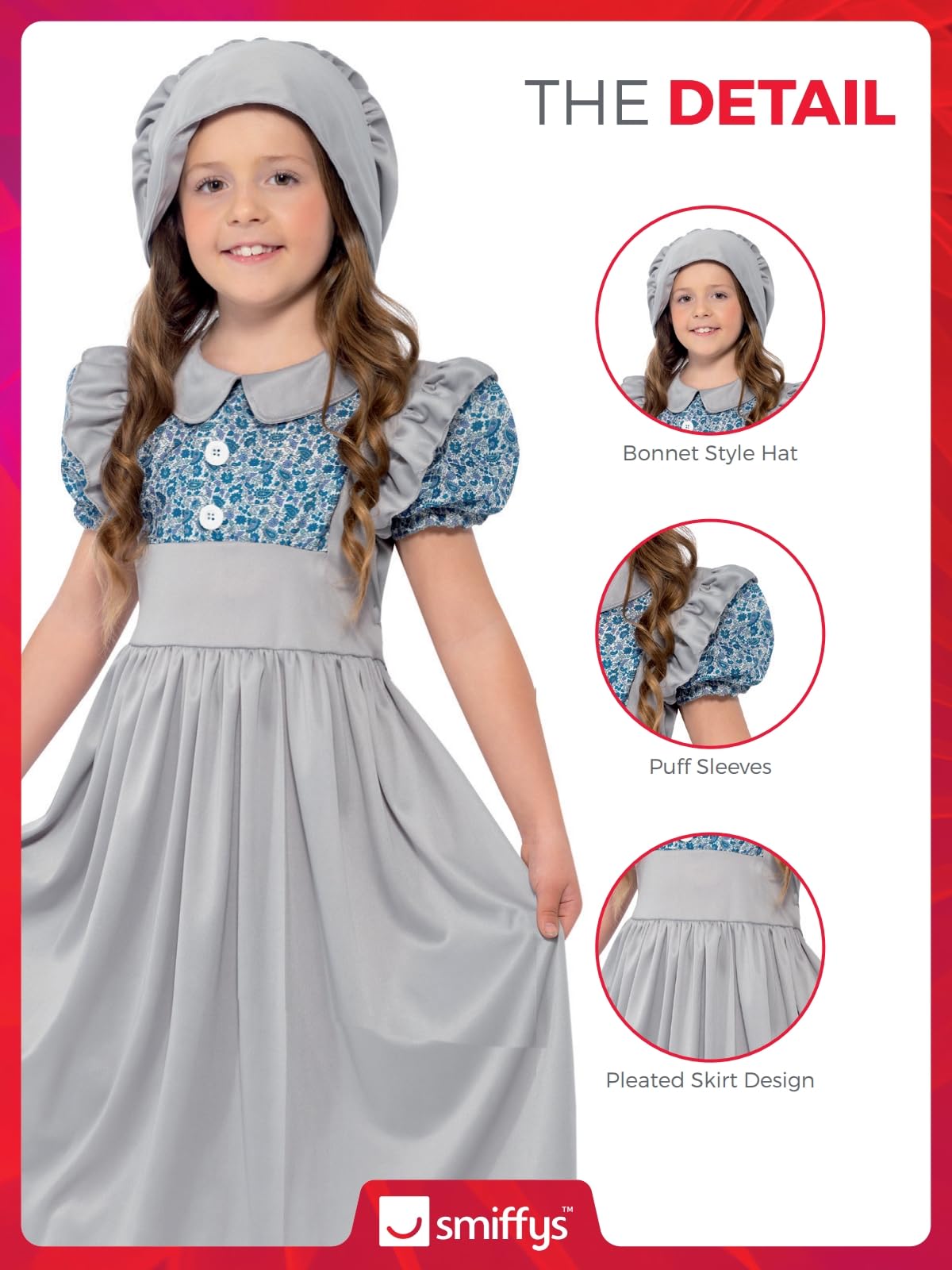 Smiffys Victorian School Girl Costume - Age 7-9 Years | Grey | Polyester 3