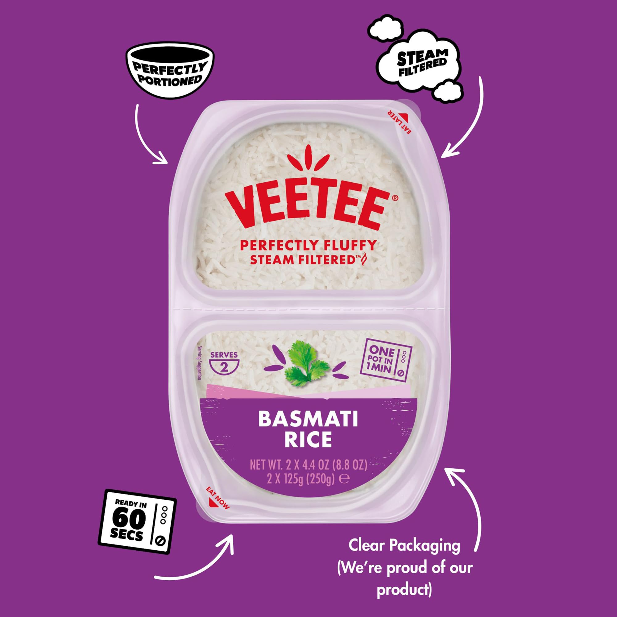 VEETEE Basmati Rice Pots - 6 x 250g Microwave Rice Pots | Steamed Basmati Rice | Ready in 60 Seconds 3