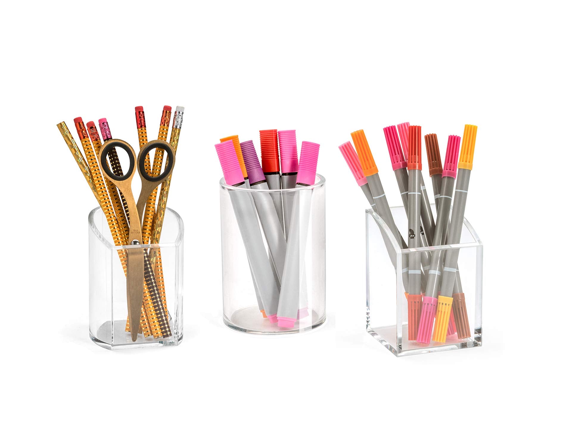 Osco Clear Acrylic Pen Pot - Square Transparent Desk Tidy for Pens, Pencils, and Tools | 70x70x102mm 4