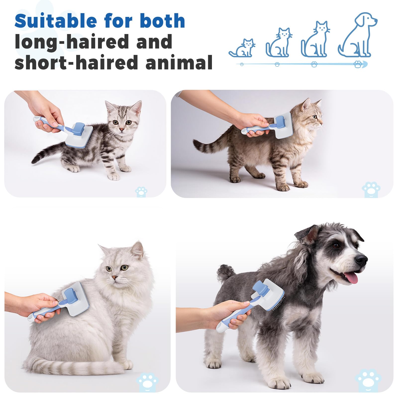 Diboniur Pet Brush - Self Cleaning | Stainless Steel Bristles for Long & Short Hair | Blue 7