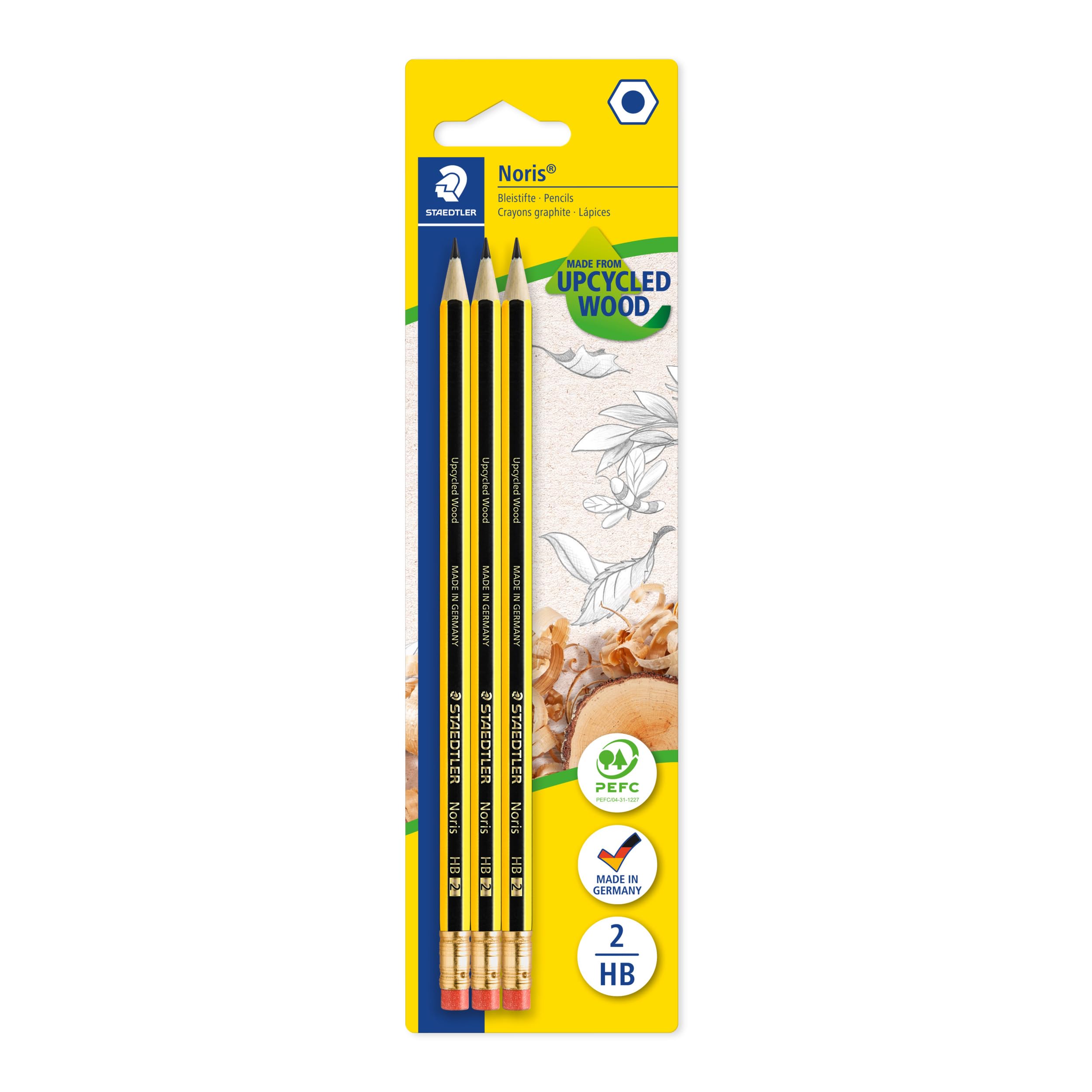 STAEDTLER Noris Graphite Pencil with Eraser Tip HB - Break-Resistant Wood Casing (3 Count)