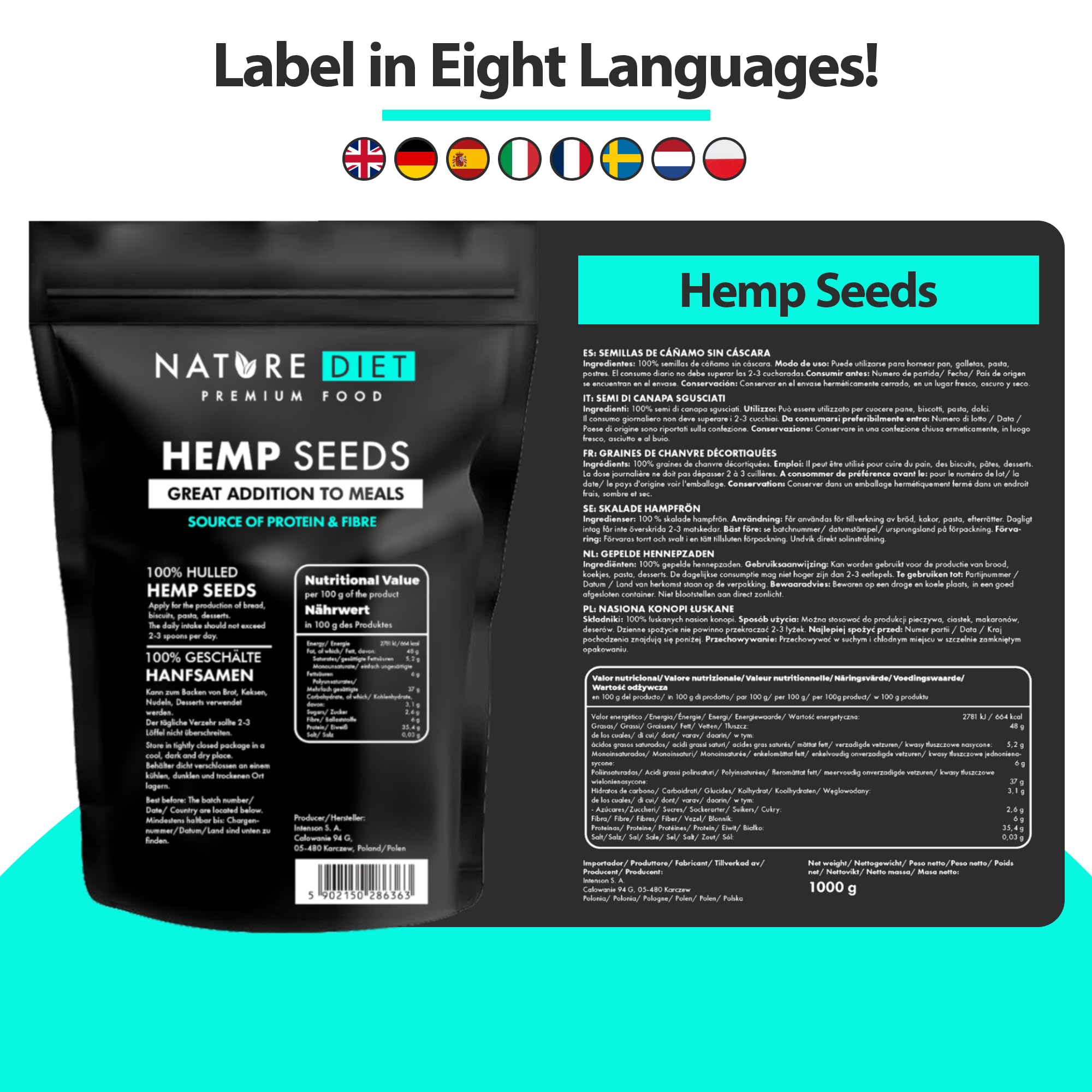 Nature Diet Hulled Hemp Seeds - 1000g Pack | High Protein & Fiber | Vegan & Gluten-Free