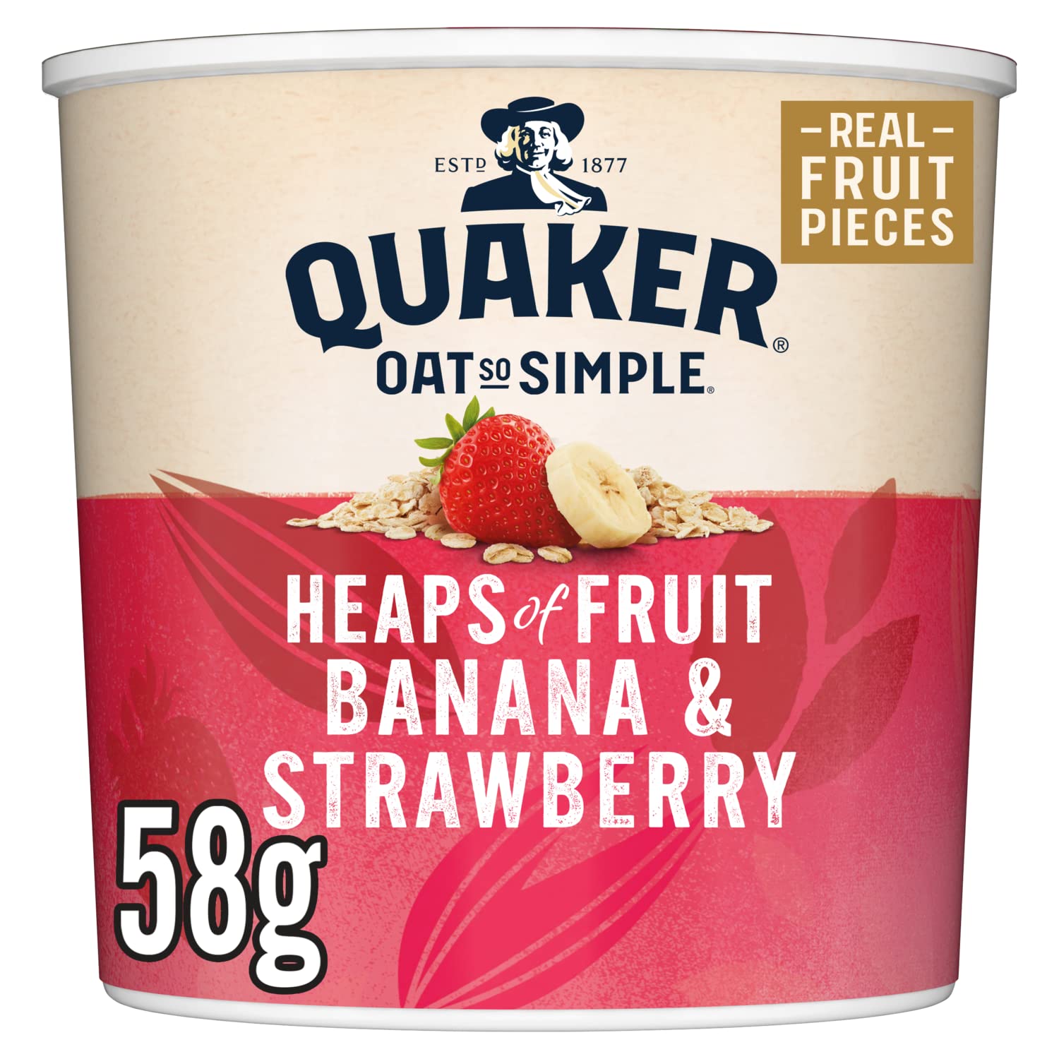 Quaker Oat So Simple Heaps of Fruit Banana and Strawberry Flavour Porridge, 8 x 58g Sachets
