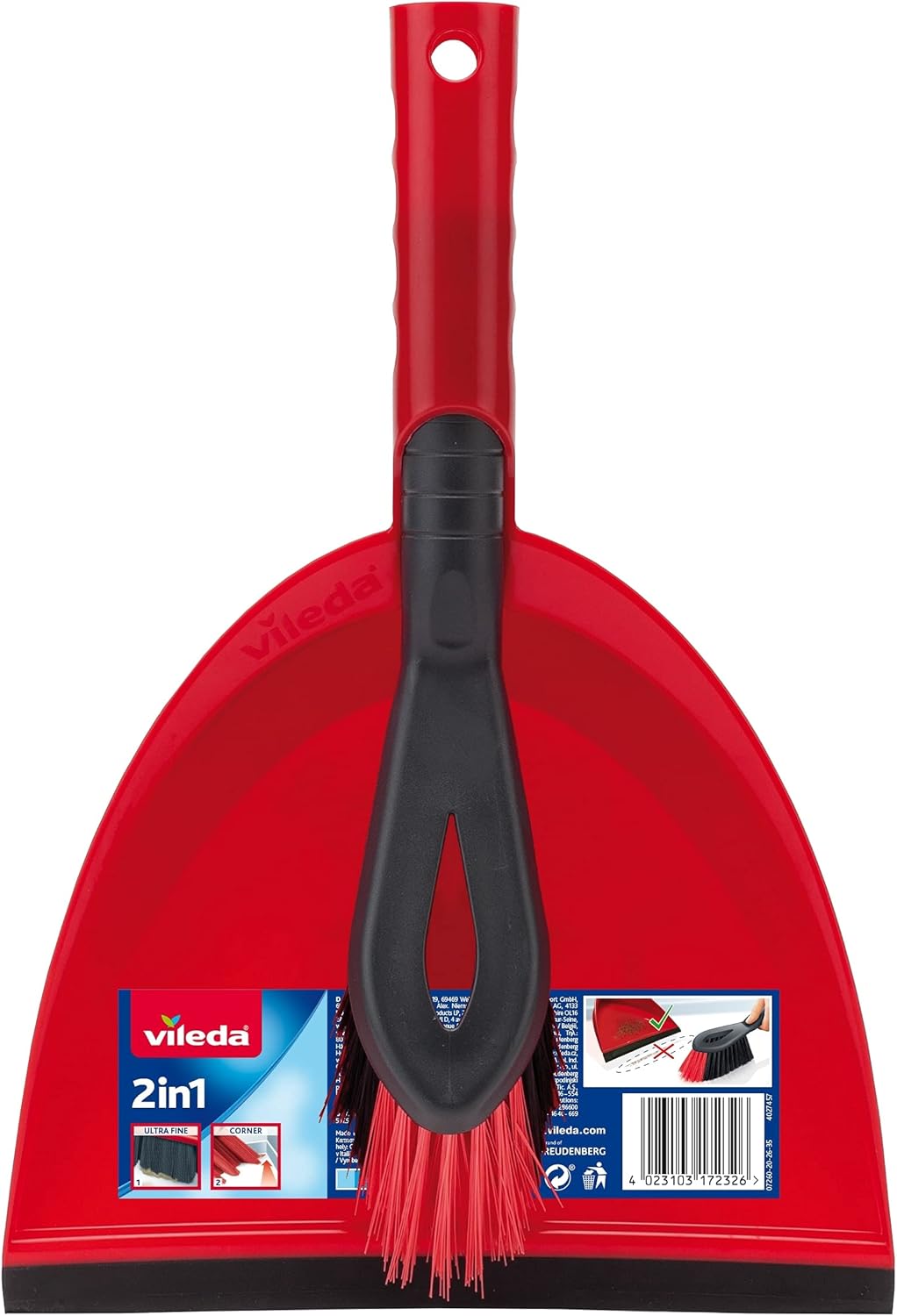 Vileda - 2-in-1 Kehrschaufel- &amp; Besenset mit ergonomischem Design und Gummilippe 1