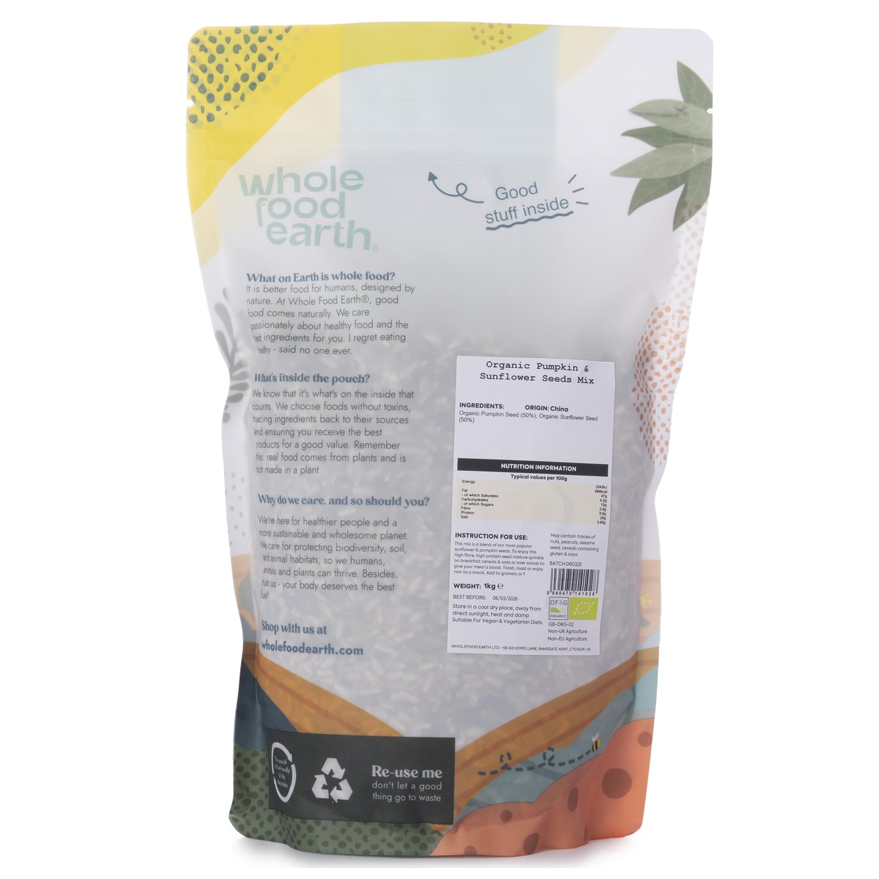 Wholefood Earth Organic Pumpkin & Sunflower Seeds Mix - Raw, GMO Free | 1kg 3