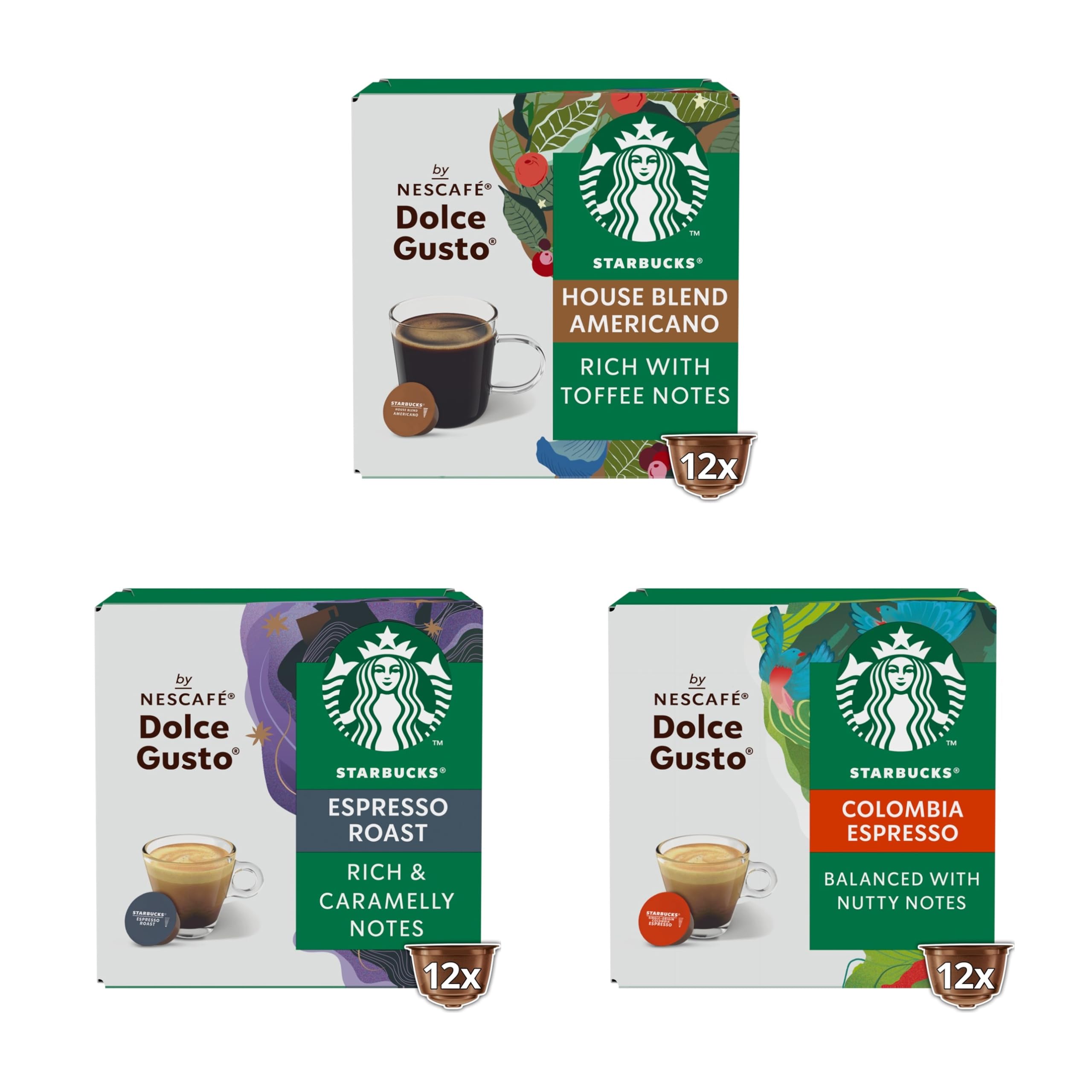 STARBUCKS Black Cup Variety Pack - 72 Capsules | Compatible with Nescafé Dolce Gusto