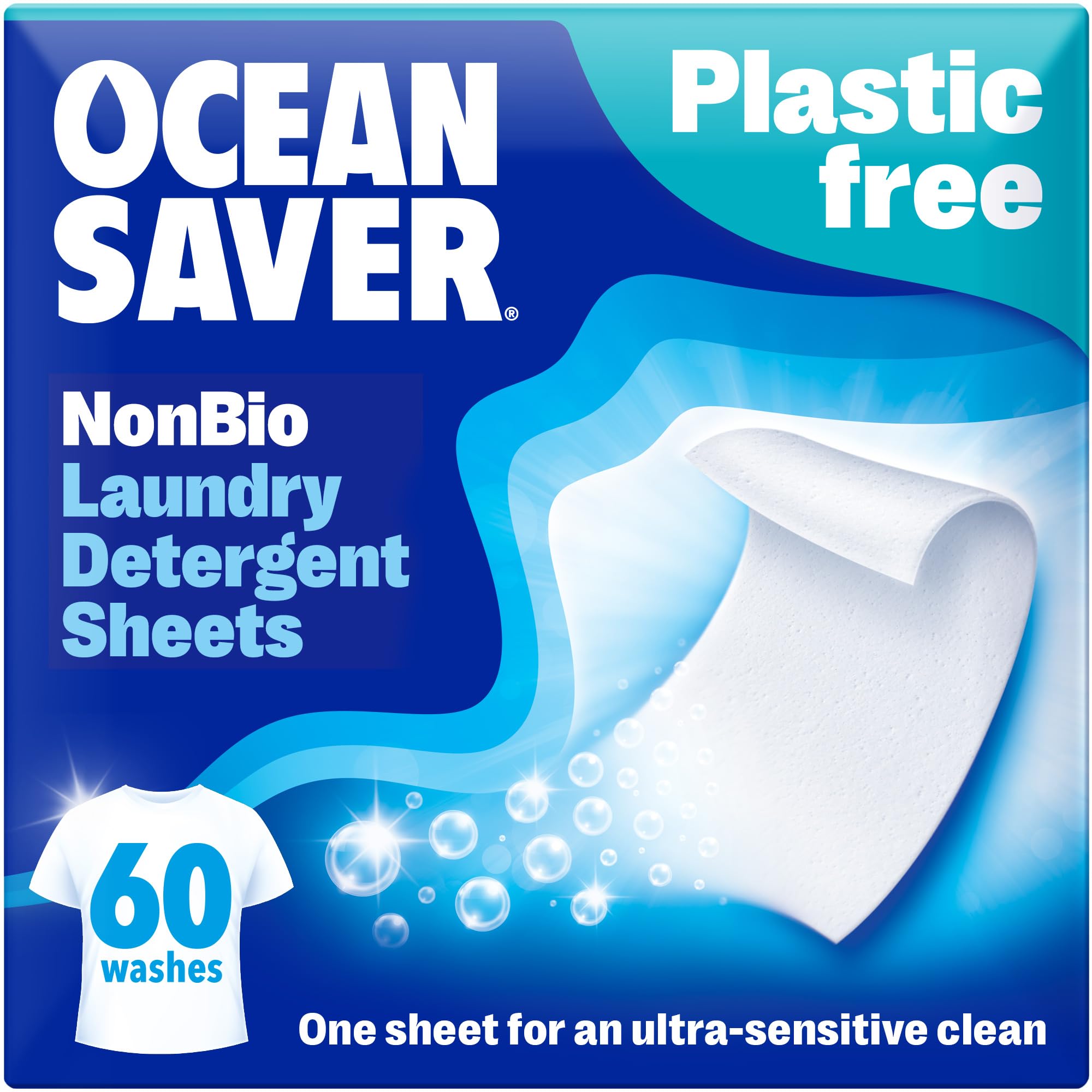 OceanSaver Eco Laundry Detergent Sheets - Non-Bio, 60 Count, Ocean Mist Scent