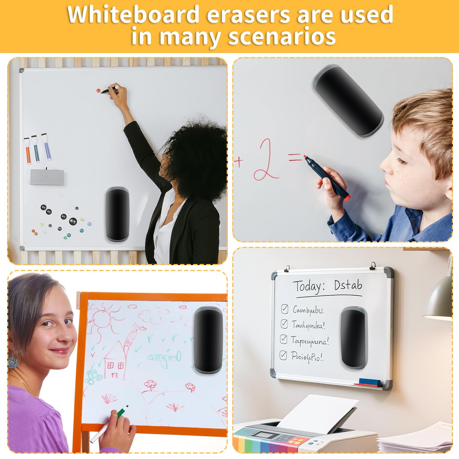 MOXYOY Magnetic Whiteboard Eraser - Strong Hold, Durable Fiber Cleaning | 2 Pack, Black 7