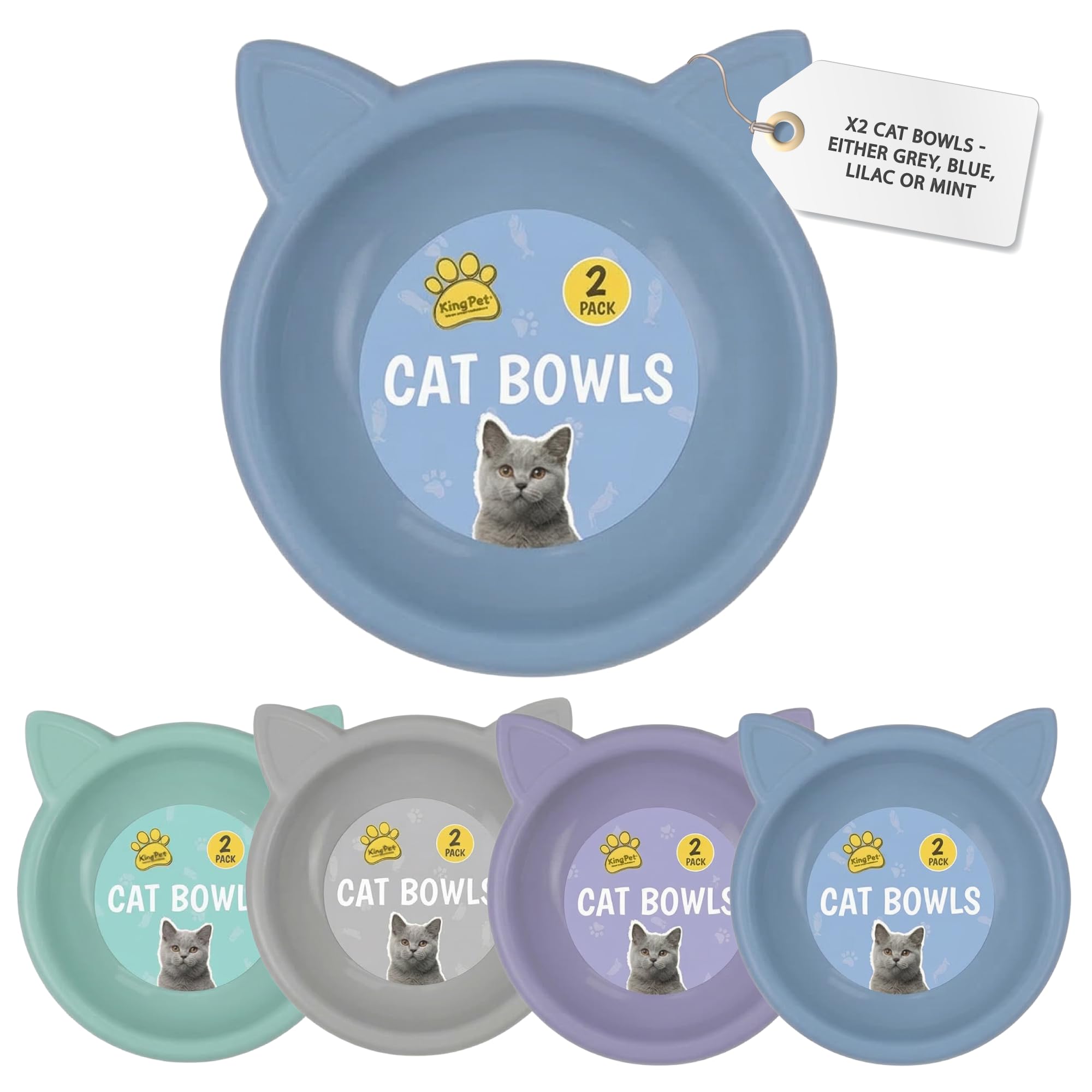 Kingdom Cat Bowls 2 Pack - Shallow Feeding & Watering Set for Kittens and Adult Cats | Plastic