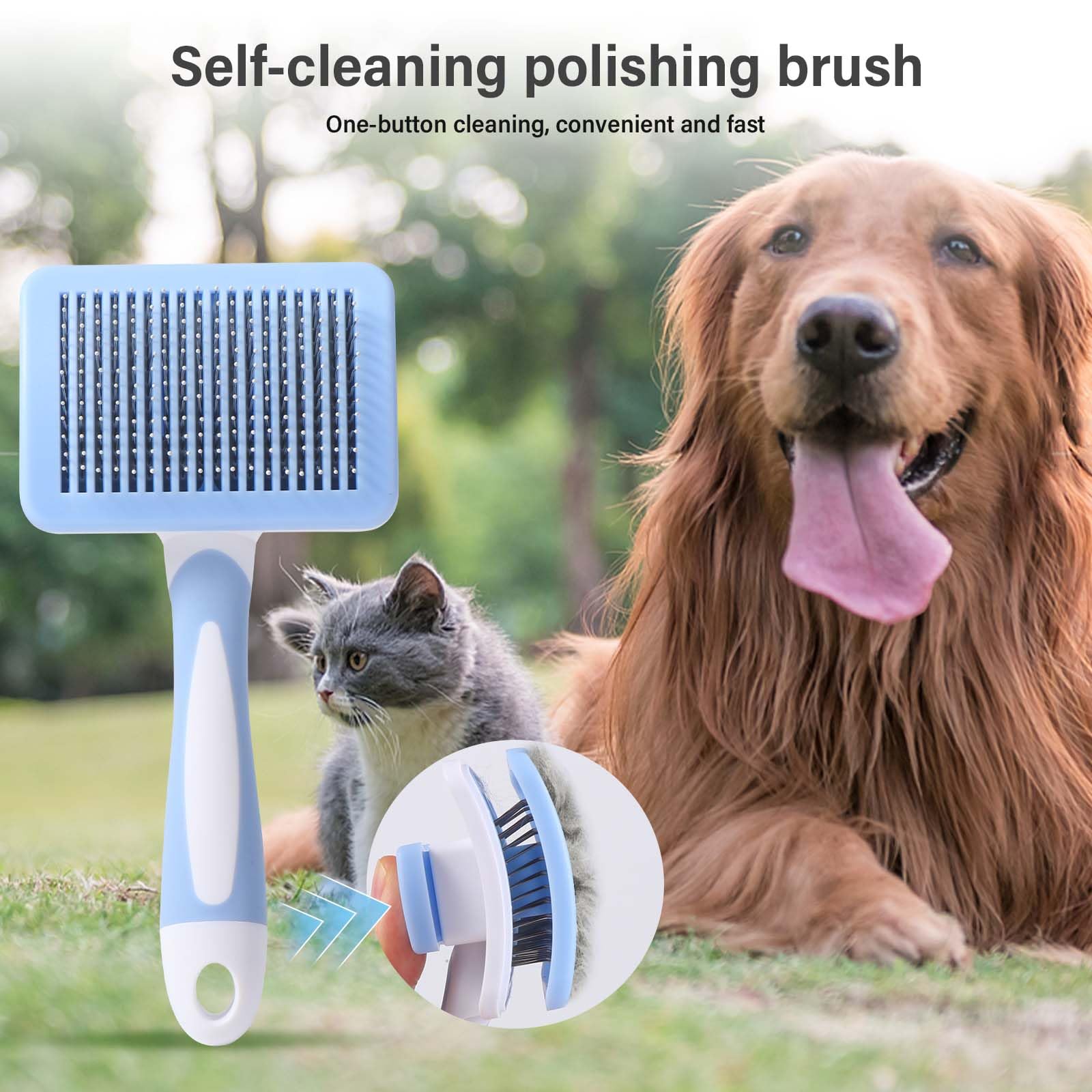 Vinabo Self-Cleaning Pet Slicker Brush for Dogs and Cats - Reduces Shedding 90% | Blue 5