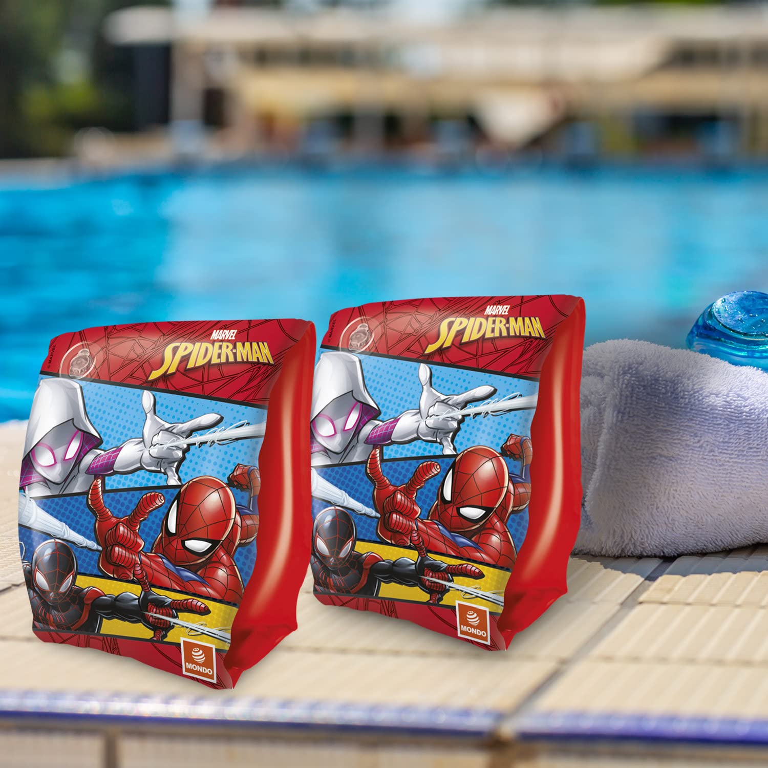 Mondo Spiderman Inflatable Armbands - PVC Safety Floats | 2 Air Chambers | Multi-coloured