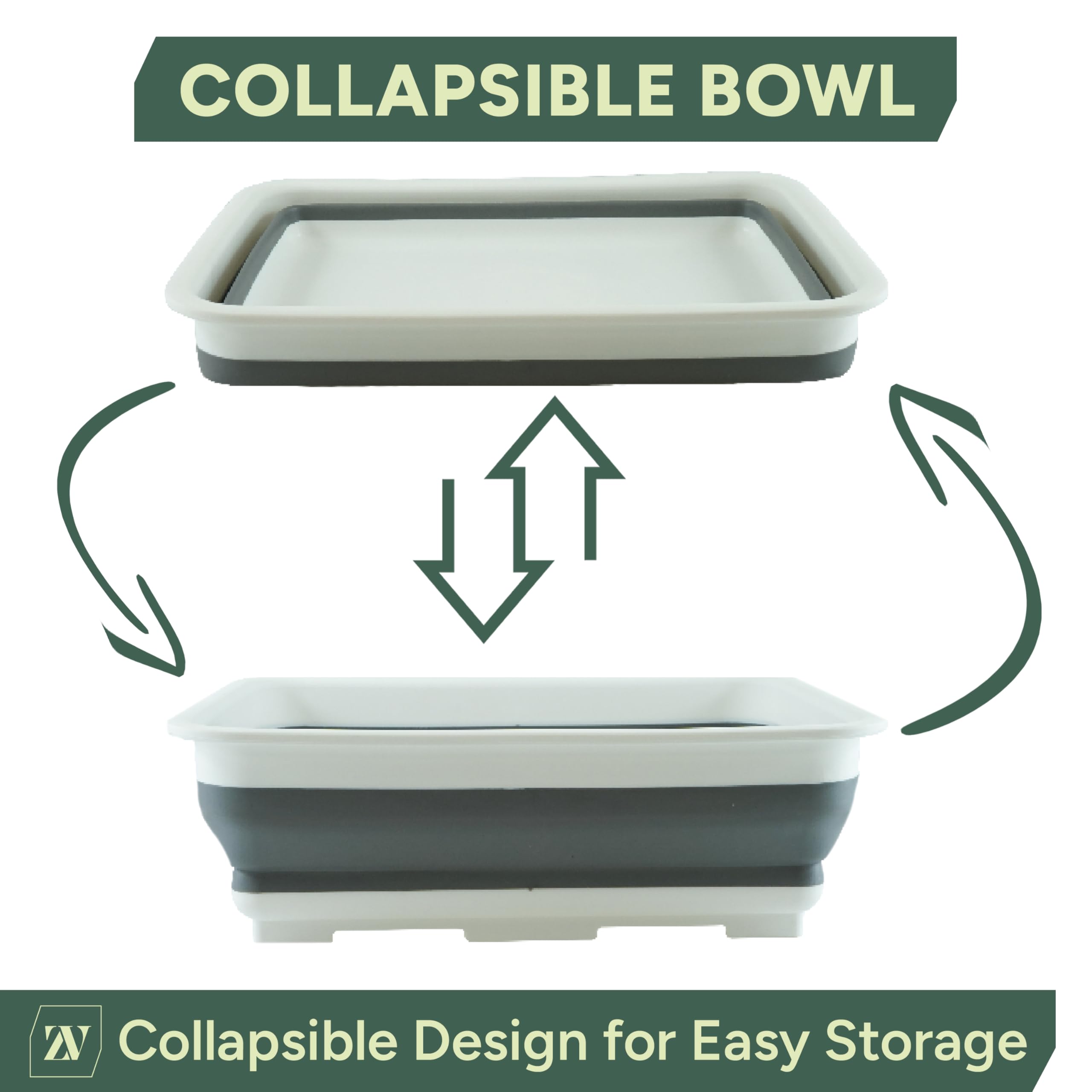 Zuvo Collapsible Washing Up Bowl - 10L Capacity | Folds to 5cm High | Durable PP & Silicone 5