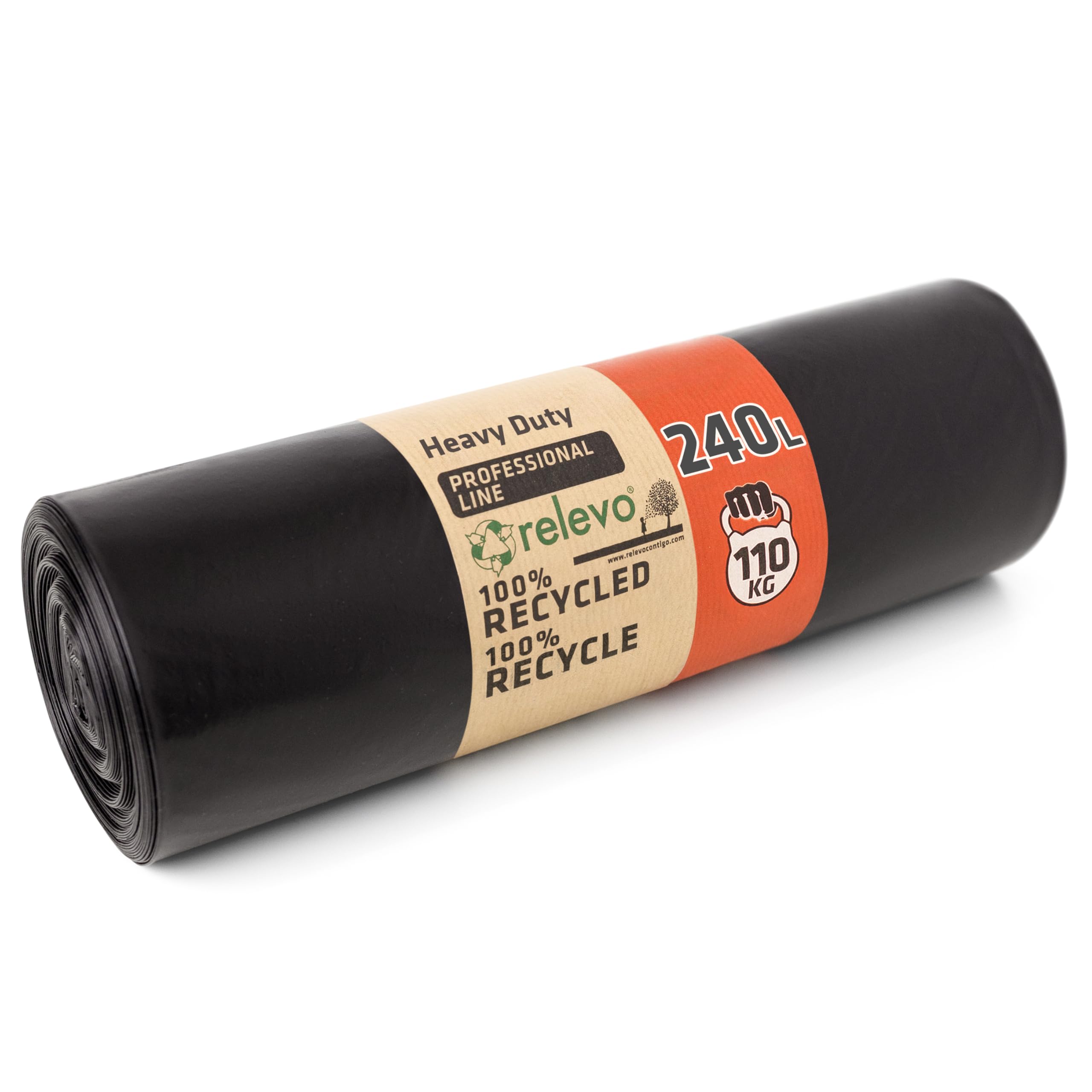 Relevo 240L Wheelie Bin Liners - Heavy Duty 55µm Thick, Black, Pack of 10