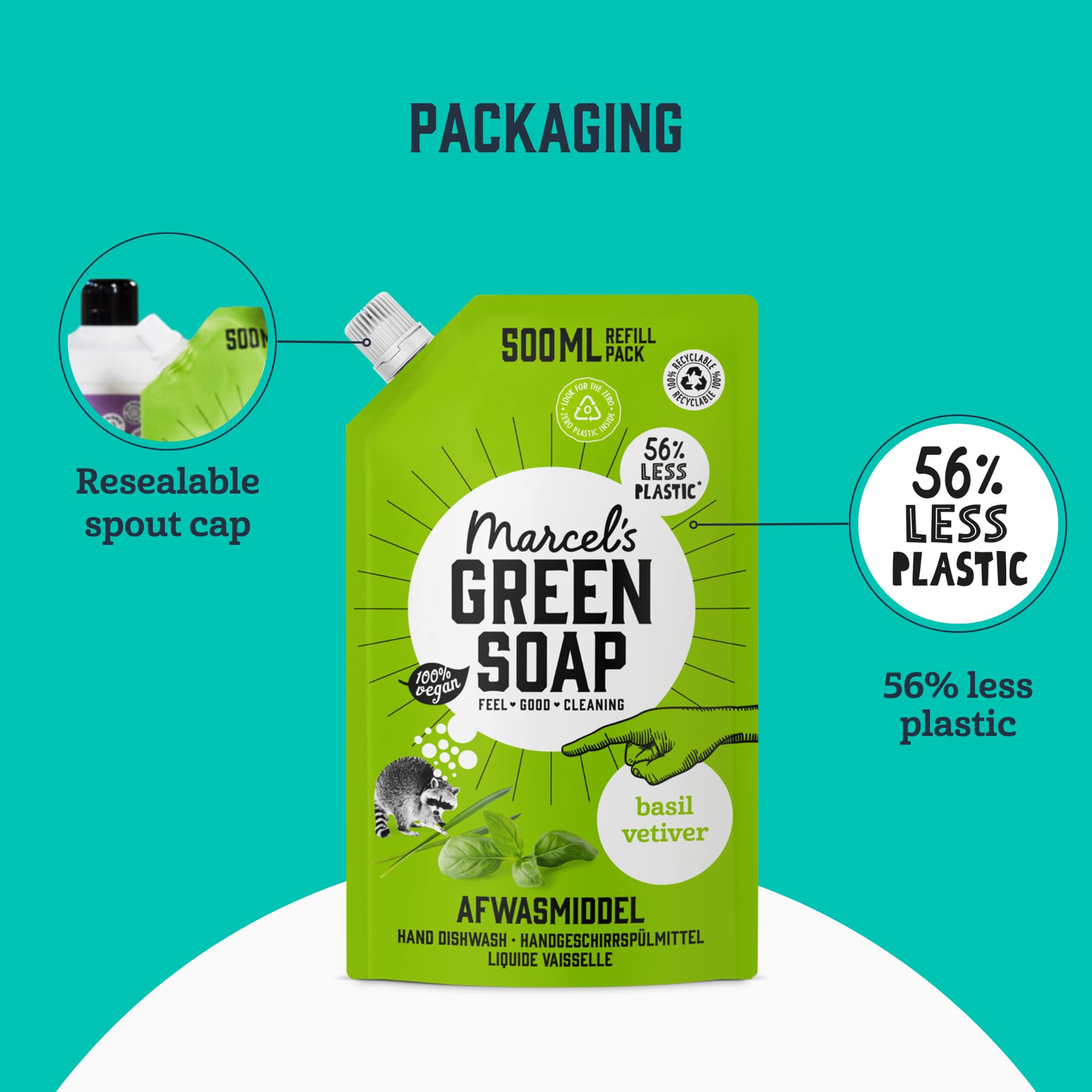 Marcel's Green Soap - Basilikum &amp; Vetiver Spülmittel Nachfüllpackung 6