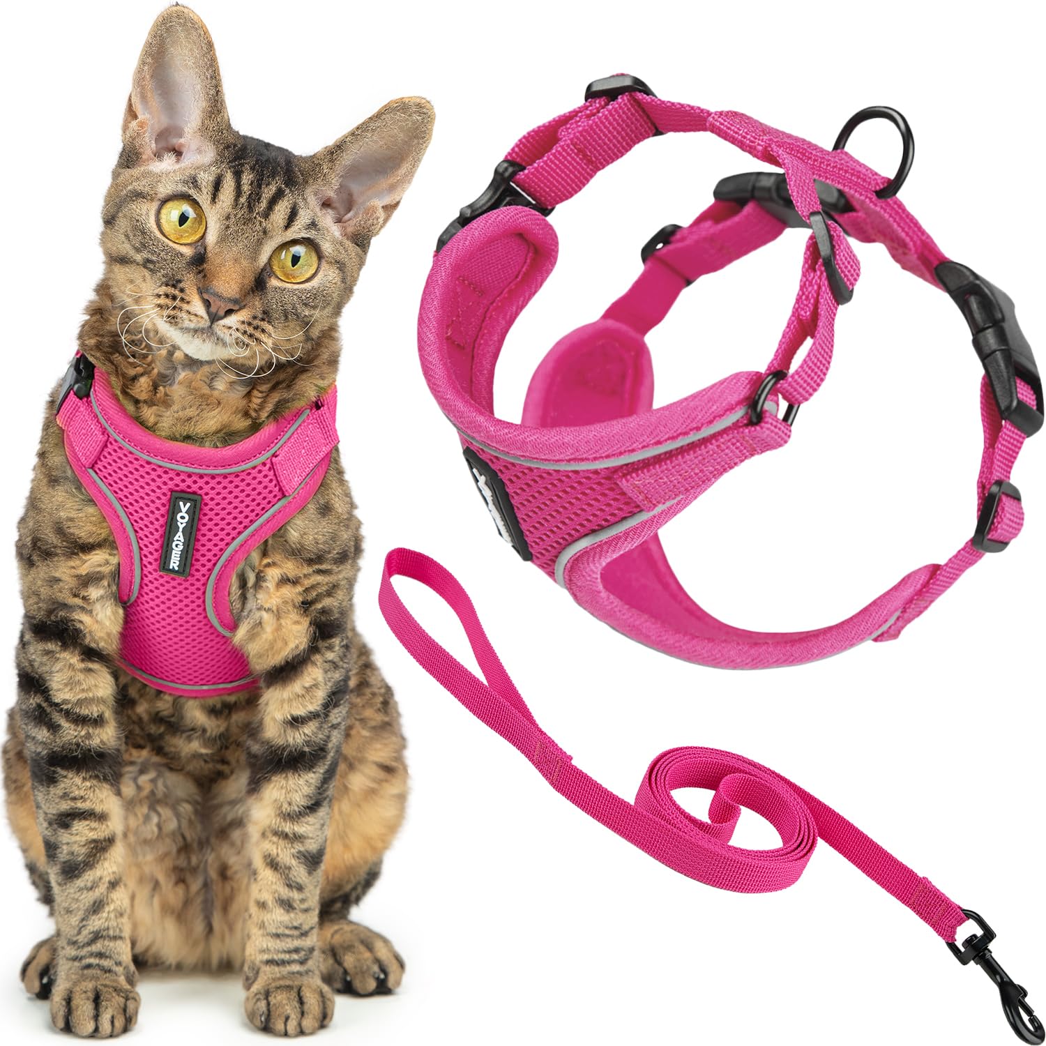 Best Pet Supplies Voyager Escape Proof Cat Harness and Leash Set - Reflective Stitching, 5ft Leash, Fuchsia, Size M (Chest: 16.5-19.5') 1