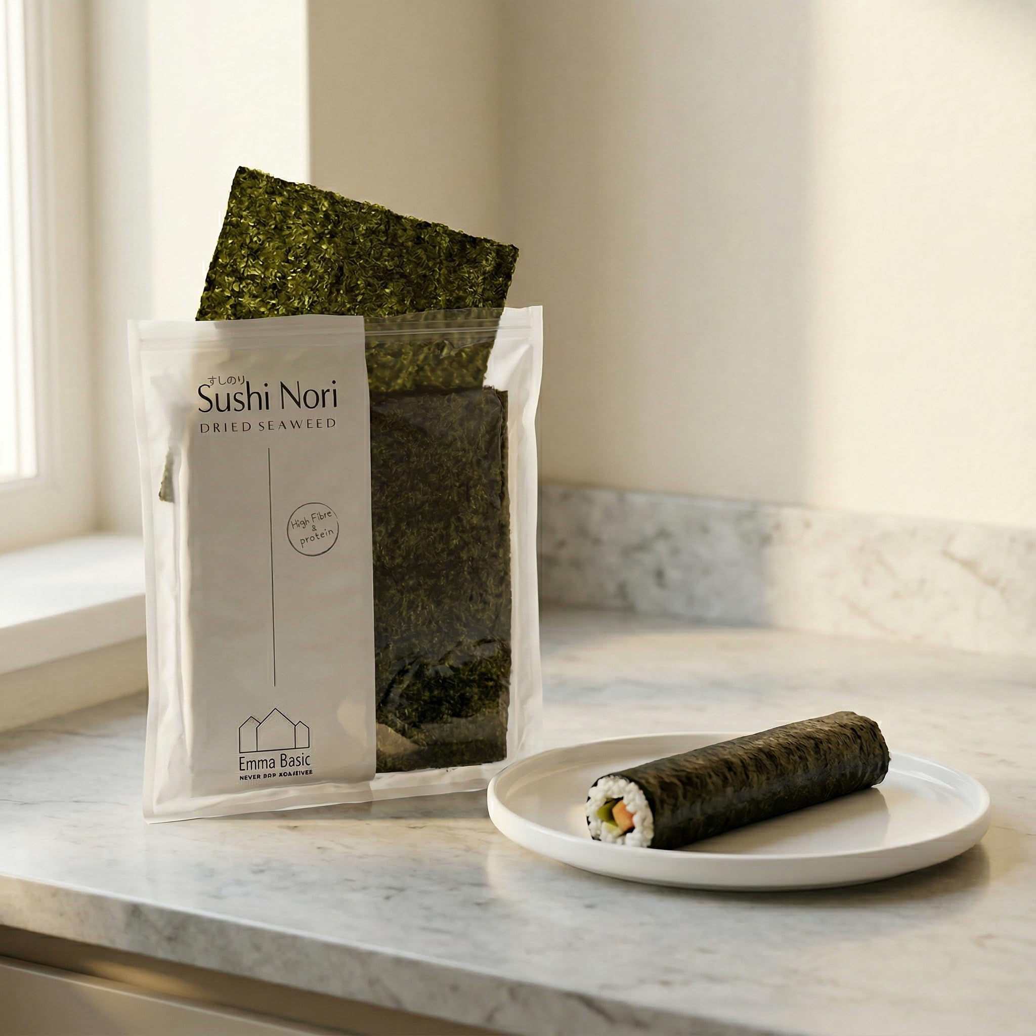 Emma Basic Dried Seaweed Sushi Nori - 40 Full Sheets | High Protein & Fibre | Young & Crunchy 3