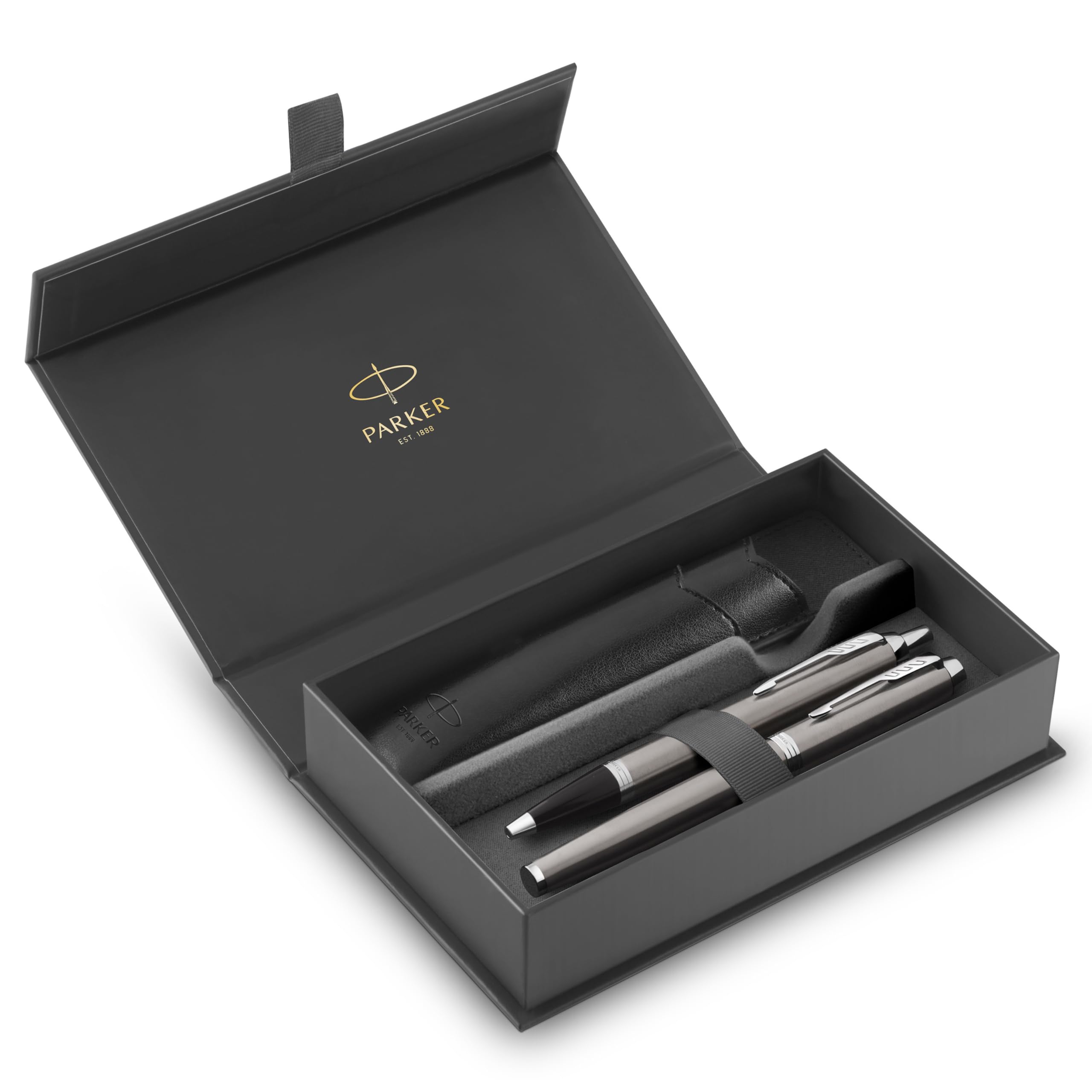 PARKER IM Duo Pen Gift Set - Fountain Pen, Ballpoint Pen & PU Pouch | Stainless Steel