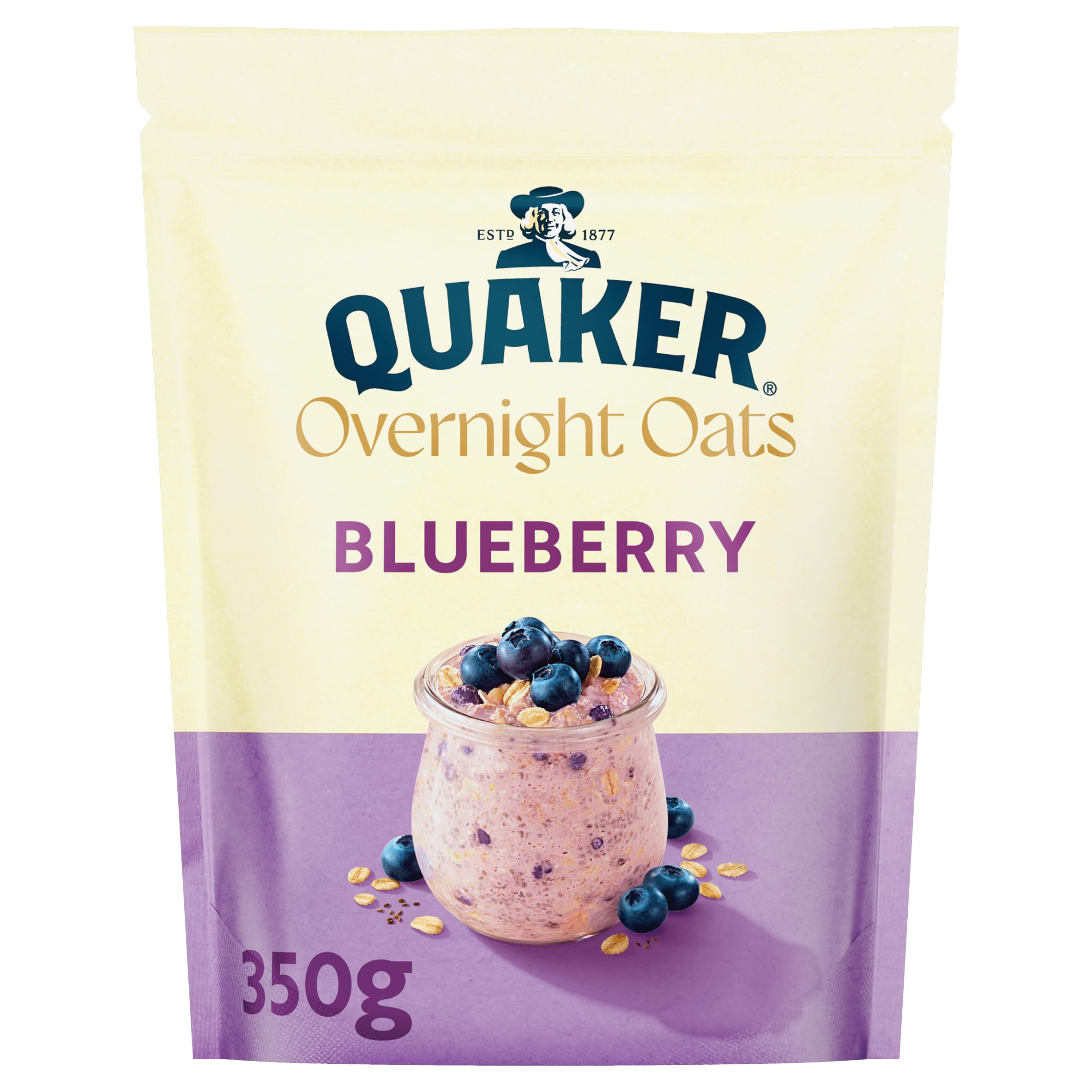 Quaker Overnight Oats Blueberry Cereal - Source of Fibre | Natural Energy Release | 350g