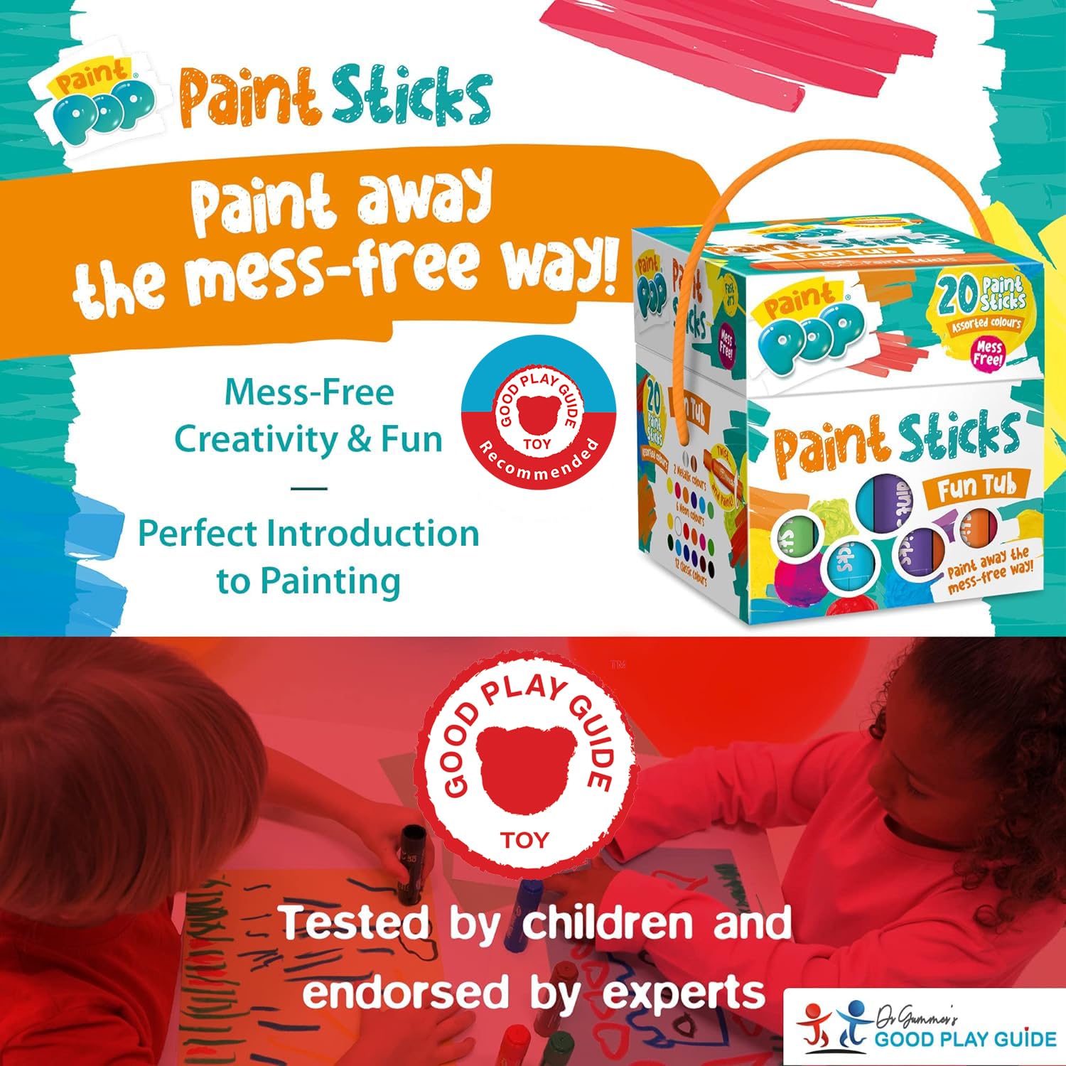Paint Pop Paint Sticks - 20 Pack Assorted Colours | Mess-Free, Fast Drying, Twist & Paint Action