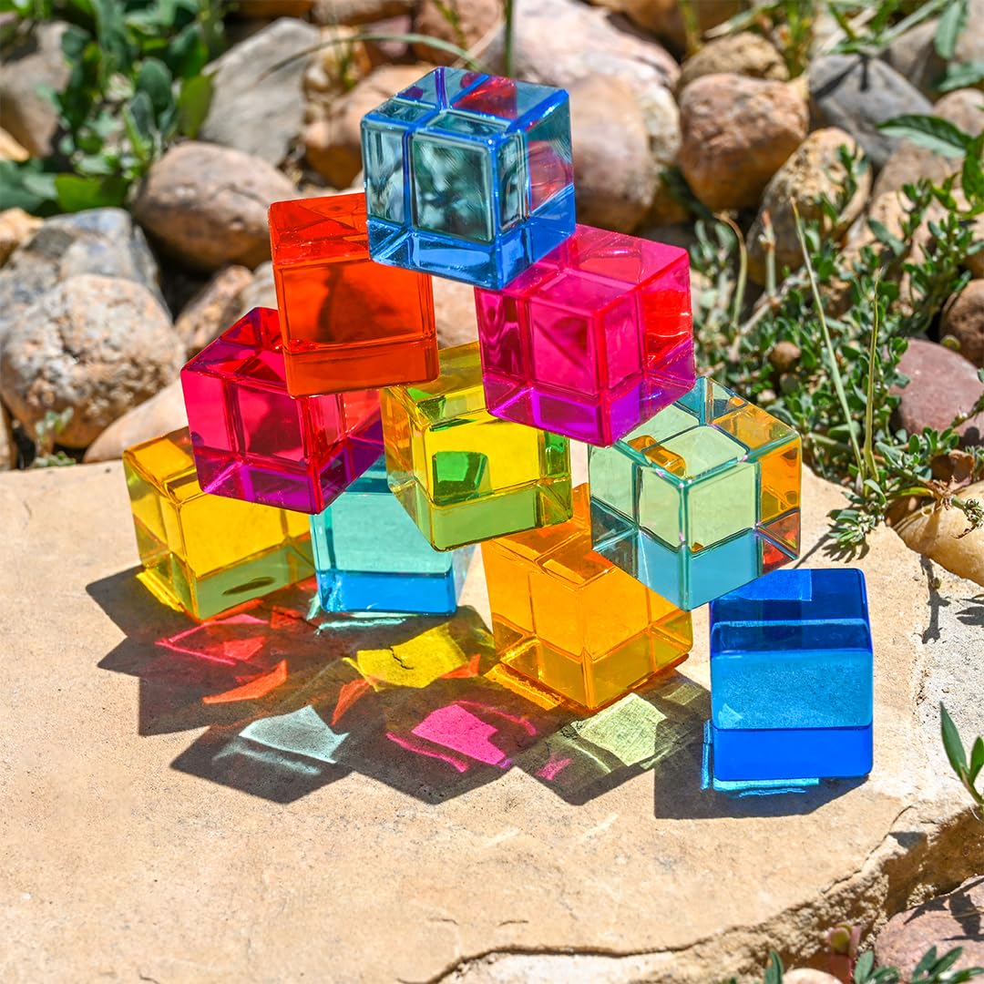tickit Gem Cubes - Rainbow Acrylic Building and Stacking Toy | Set of 10 | Ages 3+ 2
