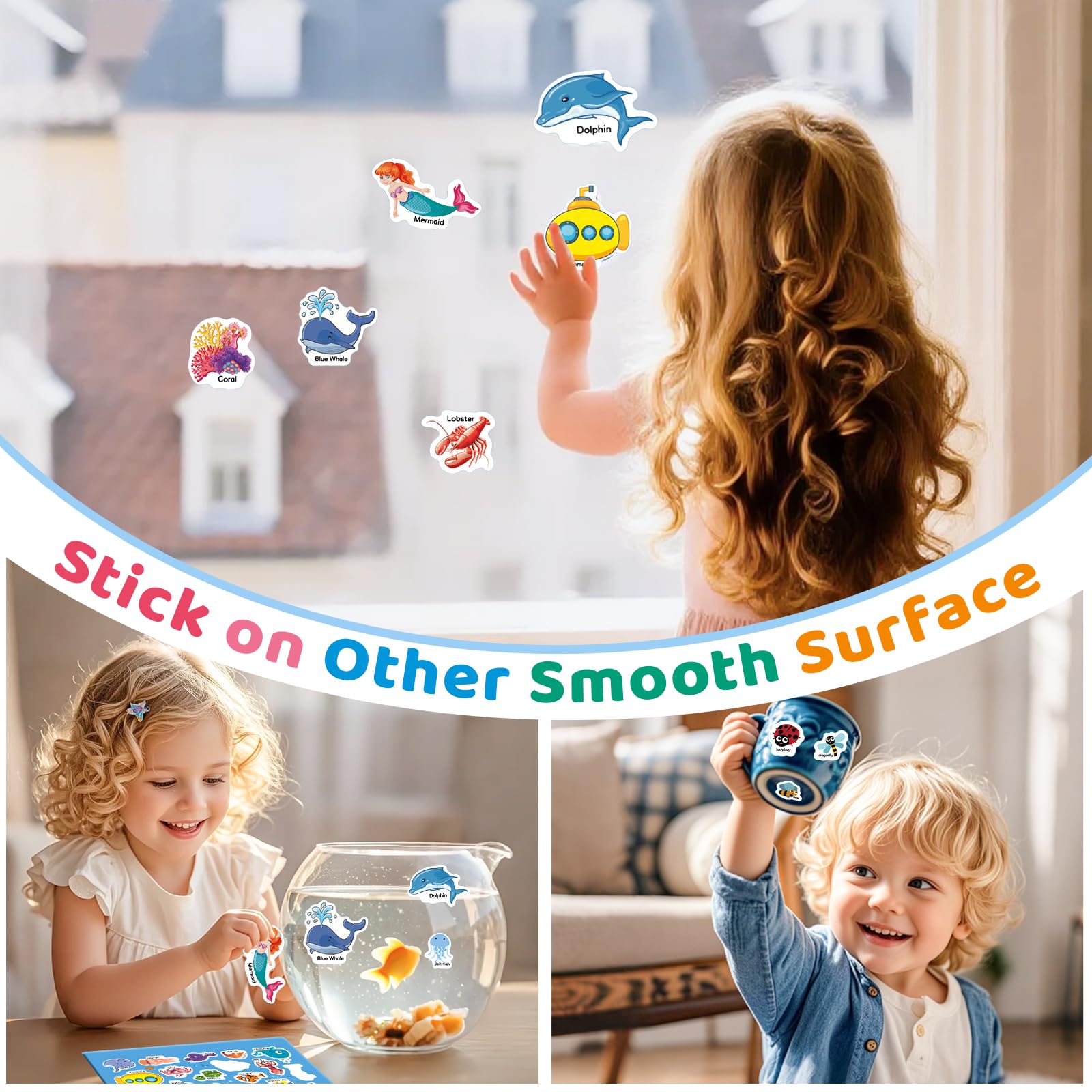 GUYUCOM 4 Pack Reusable Sticker Books - Ocean, Body, Insect & Farm Themes | Fine Motor Skill Development 3