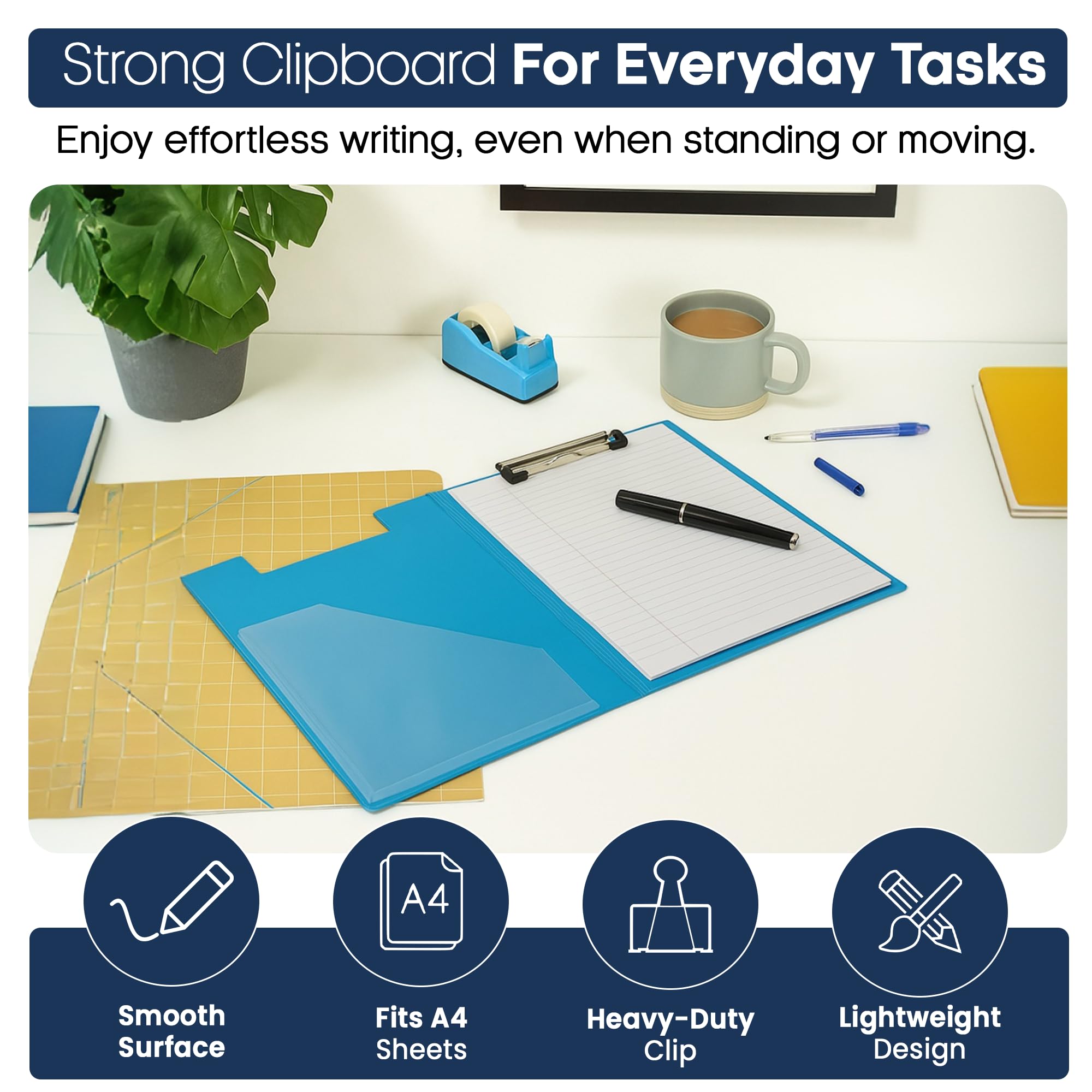 SECO A4+ PVC Coated Folding Clipboard with Heavy Duty Clip - Pack of 4 Assorted Colors 3