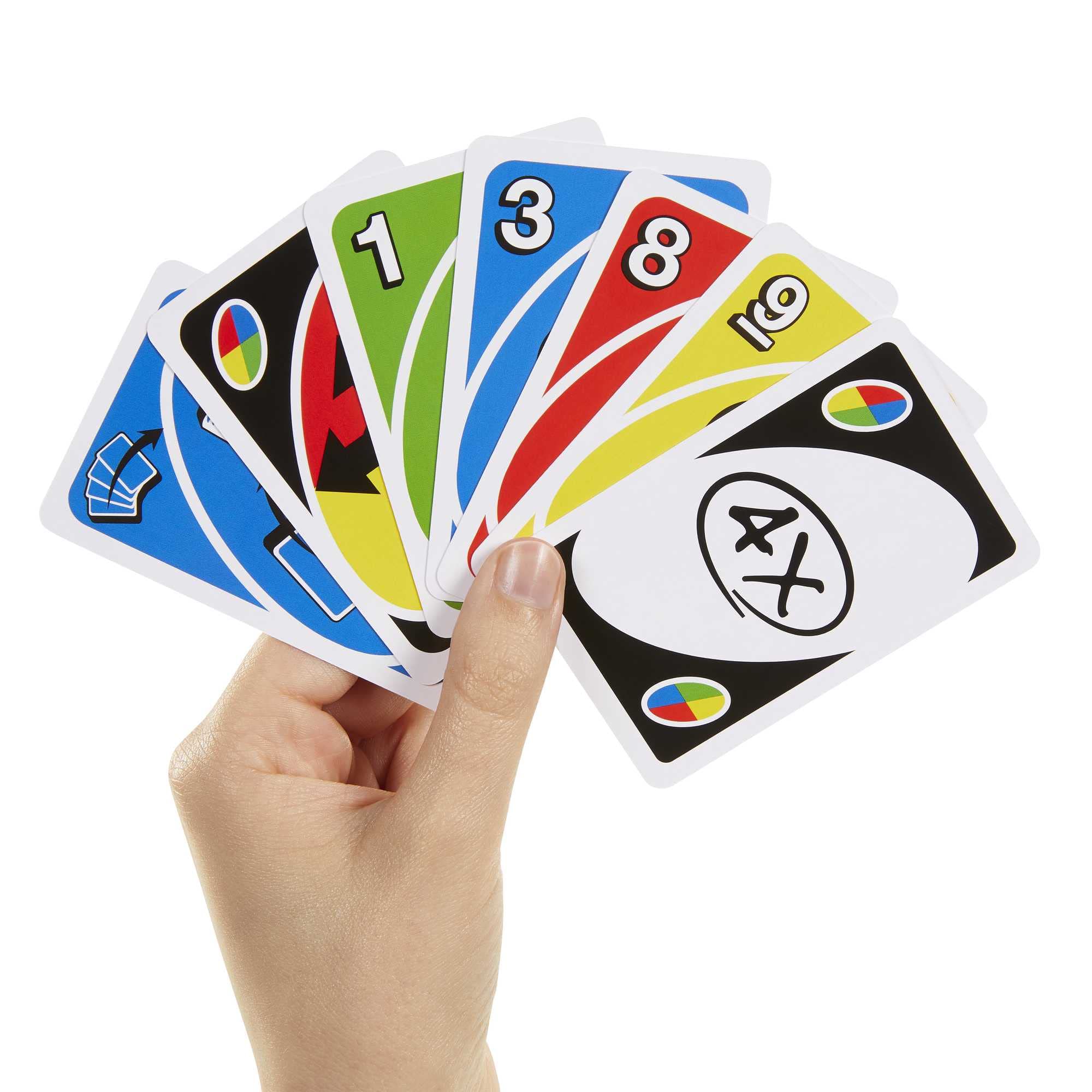 UNO Extreme Kartenspiel mit Zufallsaktionswerfer, Lichtern und Geräuschen, 112 Karten 8