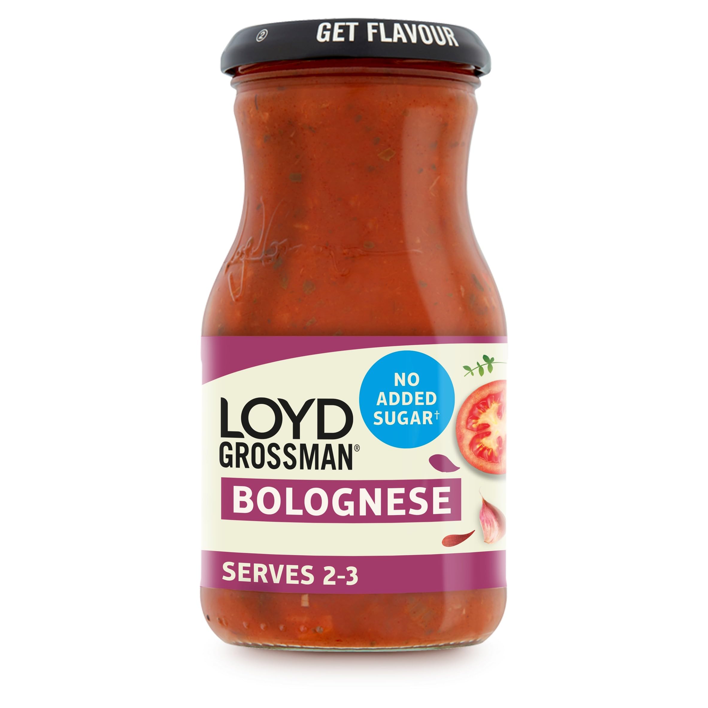 Loyd Grossman No Added Sugar Italian Bolognese Sauce - Sun-Ripened Tomatoes & Herbs | 350 g Jar