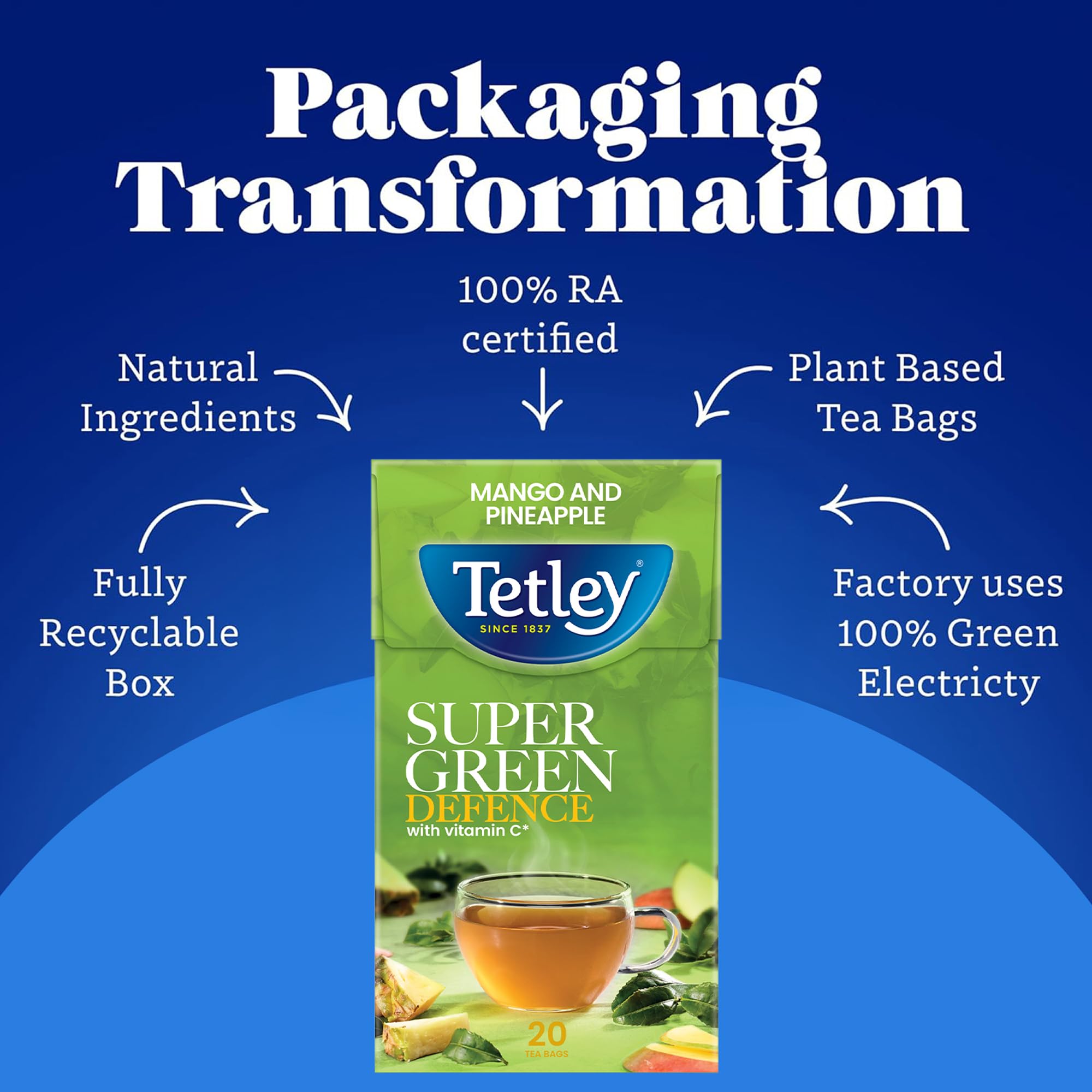 Tetley Immune Super Green Tea Tropical Flavoured with Vitamin C | 20 Teabags 5