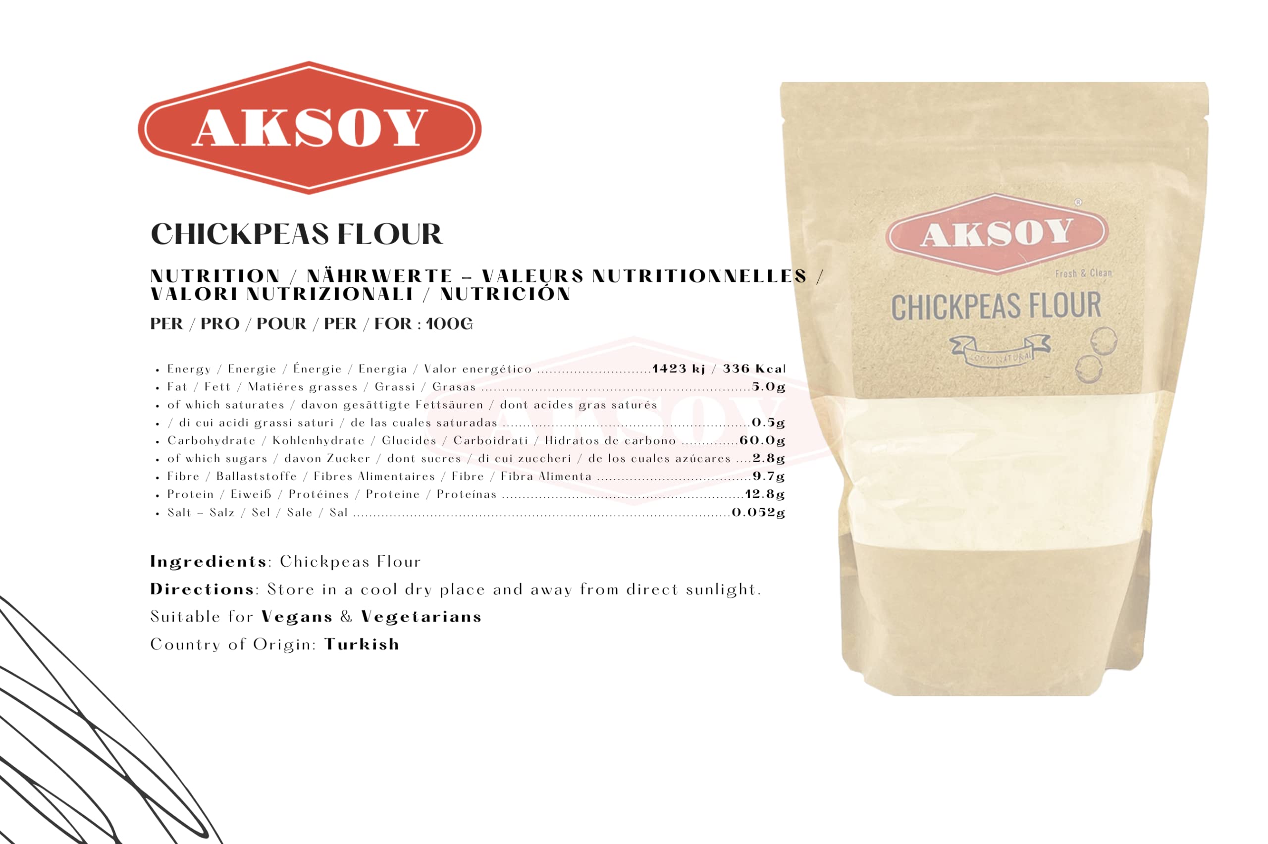 AKSOY Chickpeas Flour - Natural & Nutritious Garbanzo Bean Flour | 1.15 kg