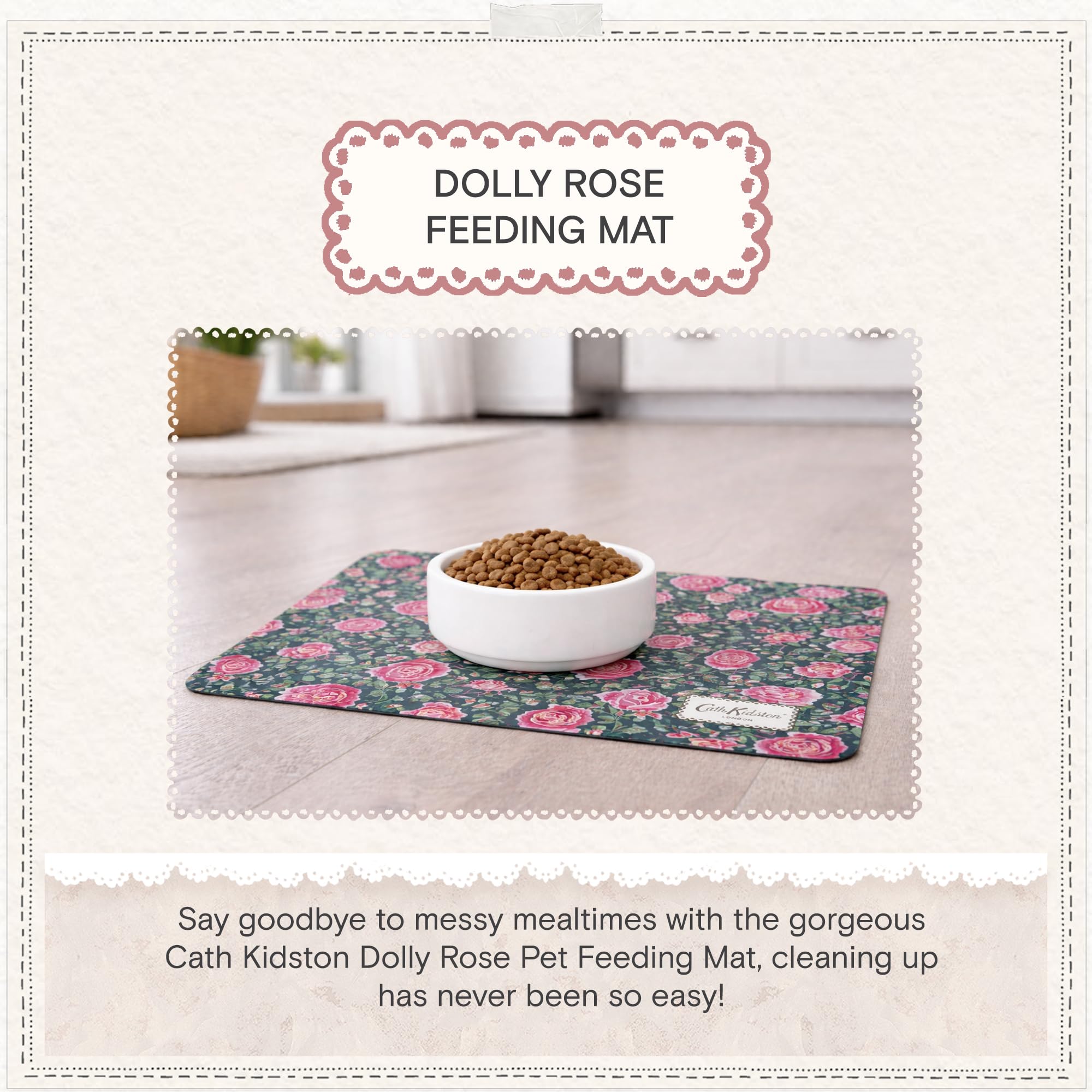 Pet Brands Cath Kidston Dolly Rose Feeding Mat - Waterproof Non-Slip for Double Bowls | 40 x 28 cm 5