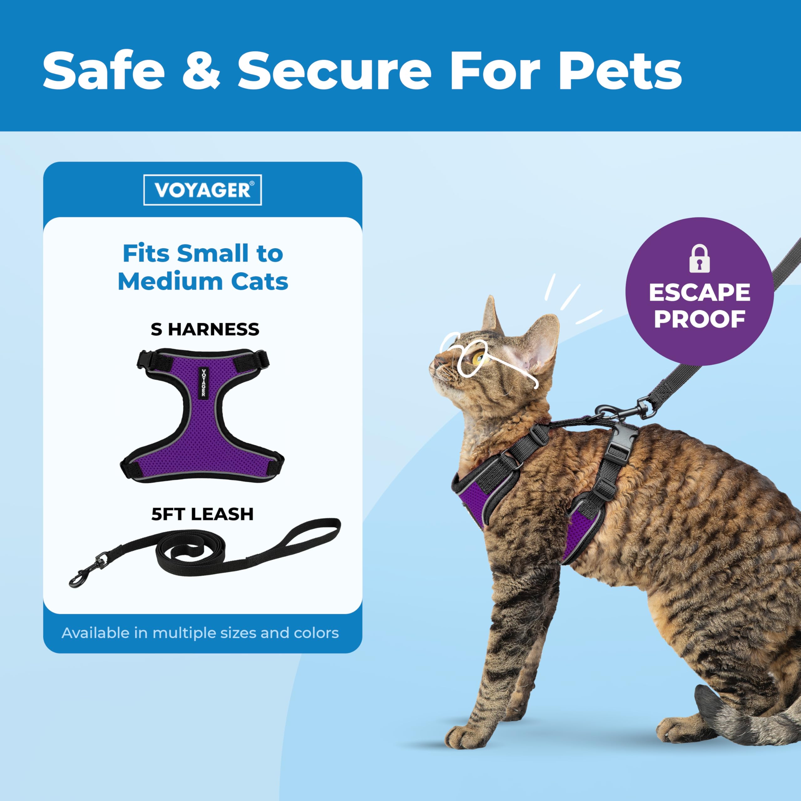Best Pet Supplies Voyager Escape Proof Cat Harness and Leash Set - Reflective Stitching, 5ft Leash, Adjustable Fit - Black Trim-Purple, Small 2