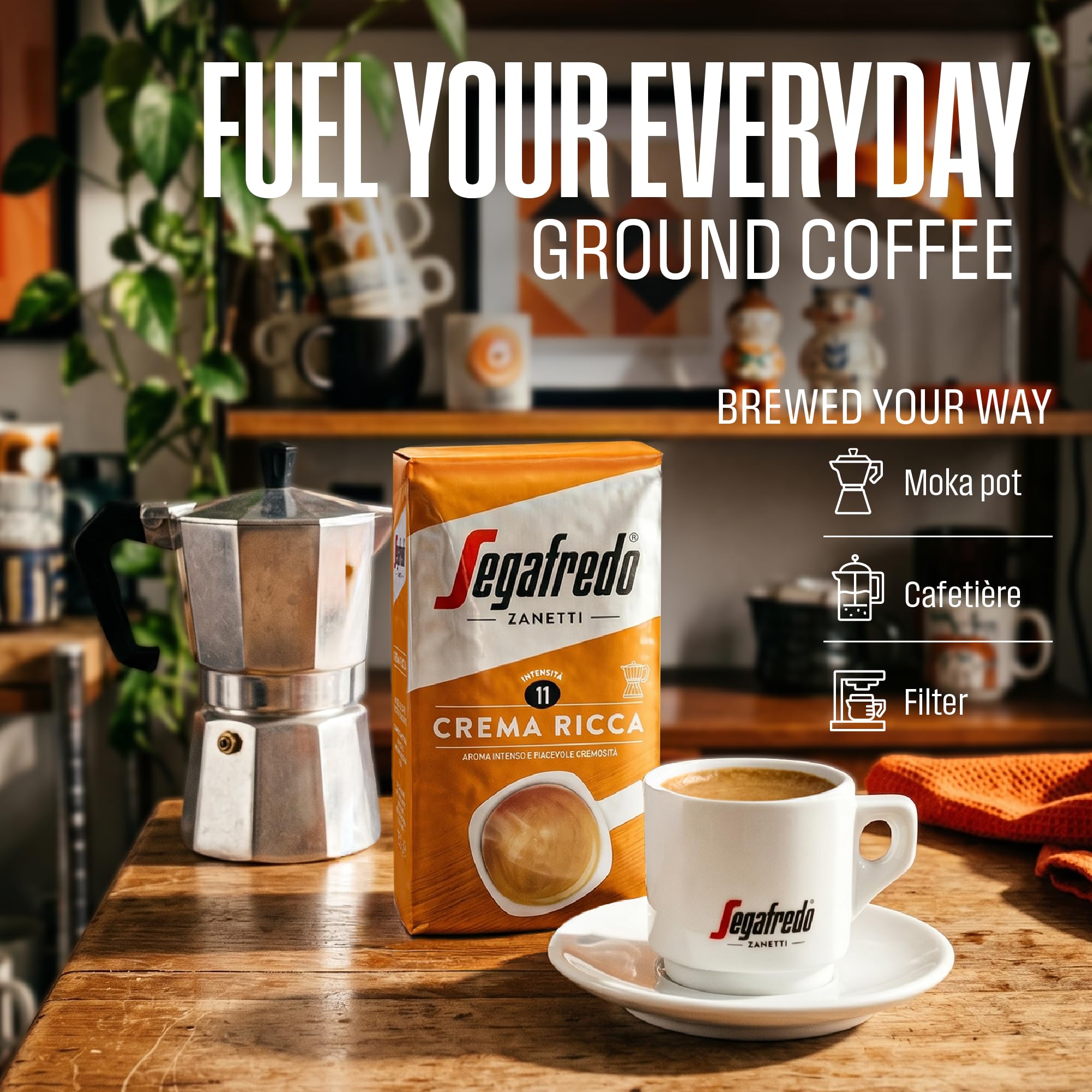 Segafredo Zanetti Ground Coffee Crema Ricca - Medium Roast, Intense Flavor | 4 x 250g Pack 7