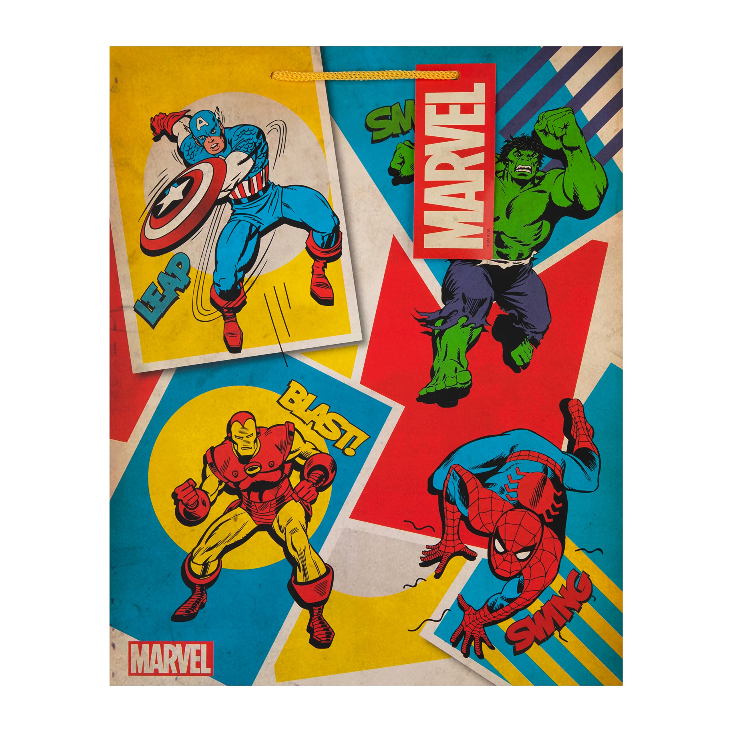 Hallmark Large Marvel Avengers Gift Bag with Tag | Yellow Cord Handles | 33cm x 26.5cm x 14.6cm 4