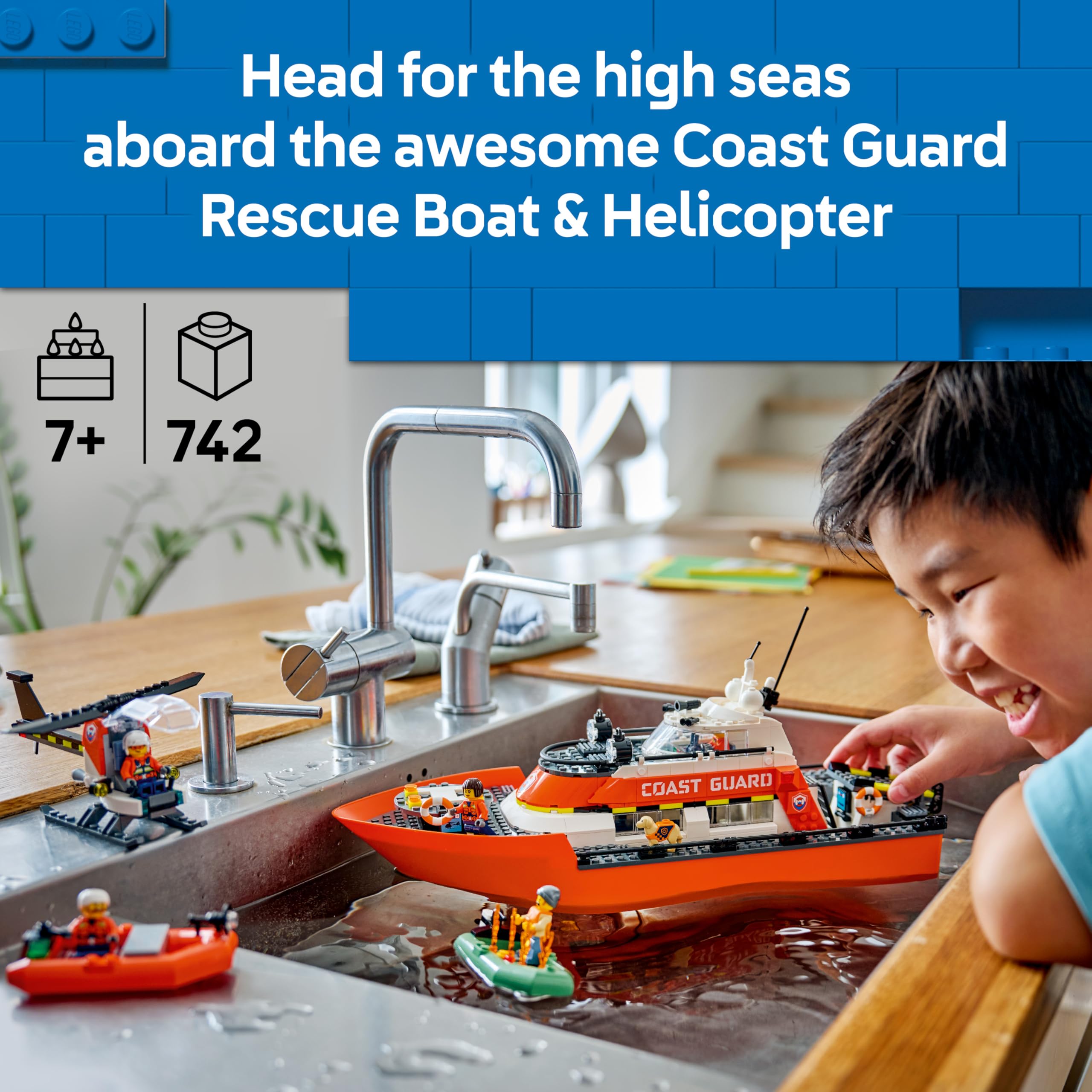 LEGO City Coast Guard Rescue Boat & Helicopter Toy 60504 | Ages 7+ | Includes 5 Minifigures