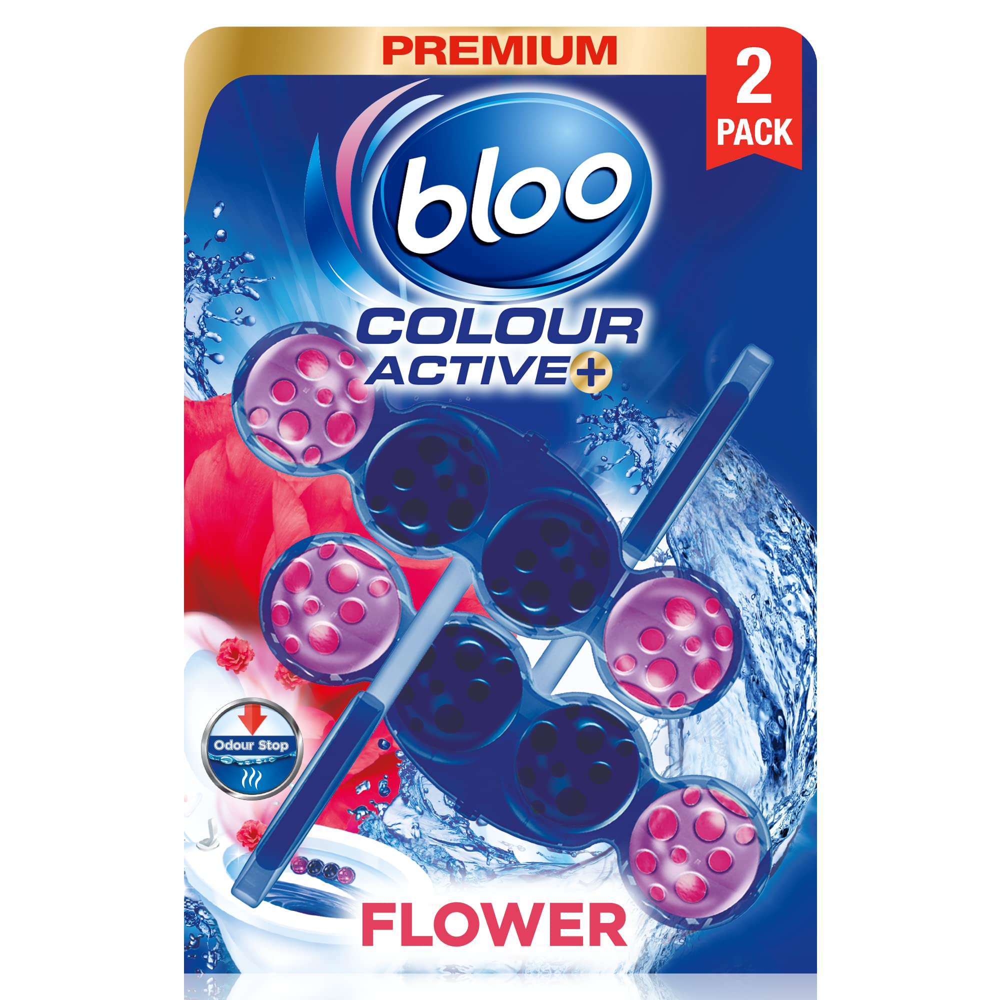 Bloo Colour Active Toilet Rim Block Fresh Flowers with Anti-Limescale, 2 Count (100g Each)