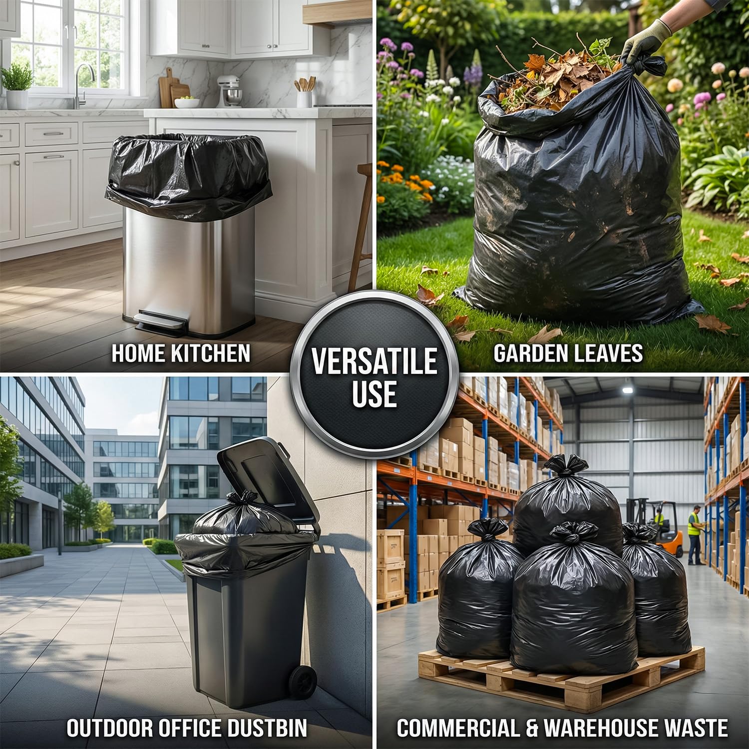 Roe Tenpo Heavy Duty Black Bin Bags - 100L Capacity, 50 Count | 33 μm Thick, Recyclable 7