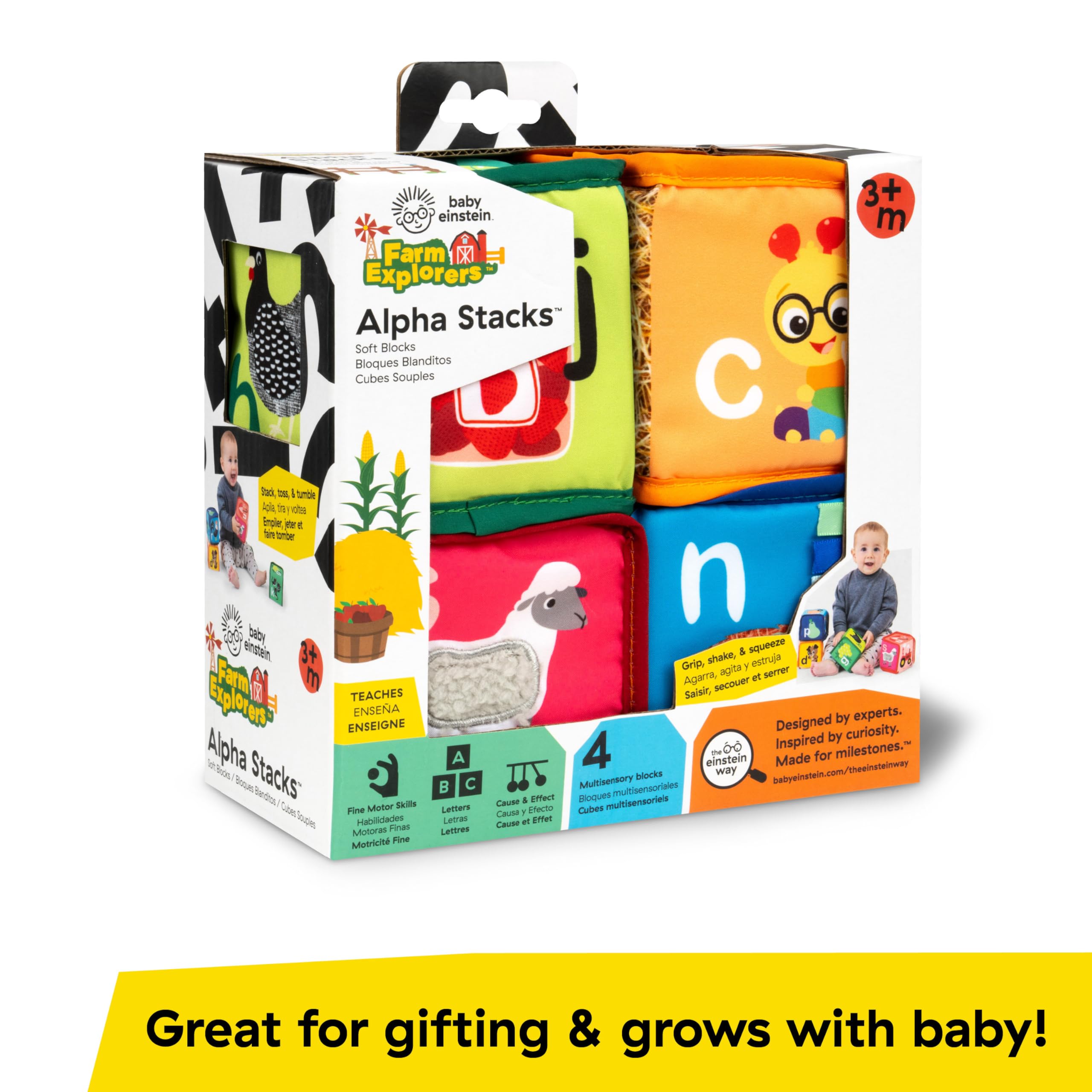 Baby Einstein Alpha Stacks Soft Blocks - Multisensory Learning Toy for Ages 3 Months+ | 4-Piece Set 8